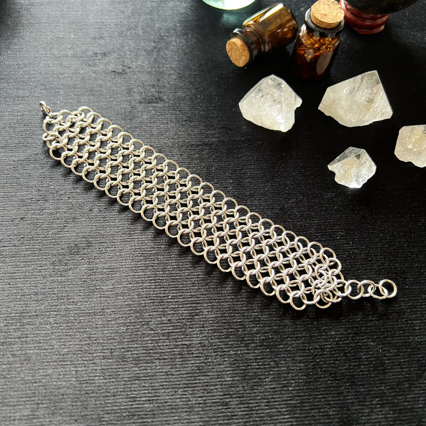 Chainmail bracelet made of stainless steel European 4 in 1 chainmaille cuff bracelet gothic jewelry