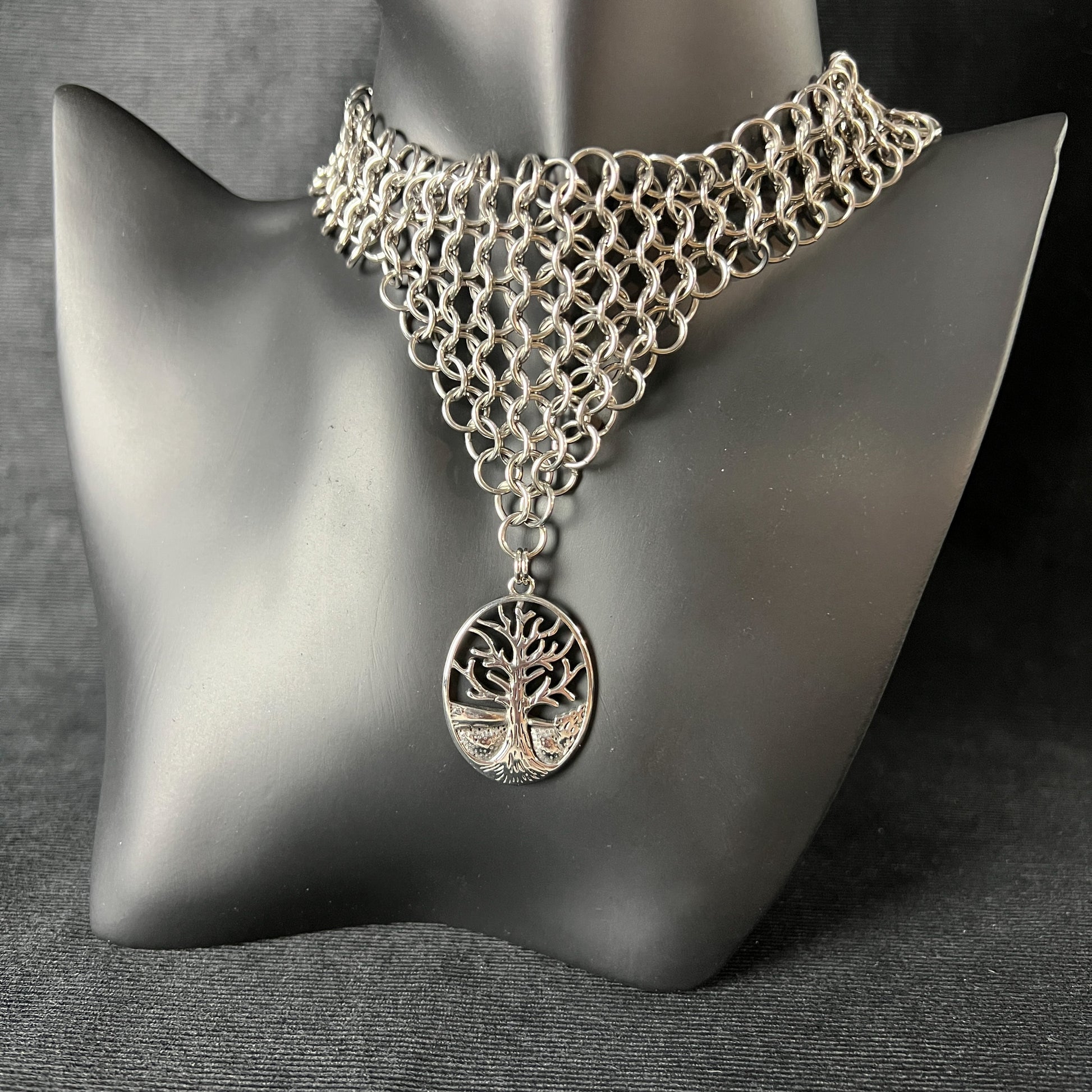 Tree pendant chainmail choker made of stainless steel European 4 in 1 chainmaille necklace gothic jewelry