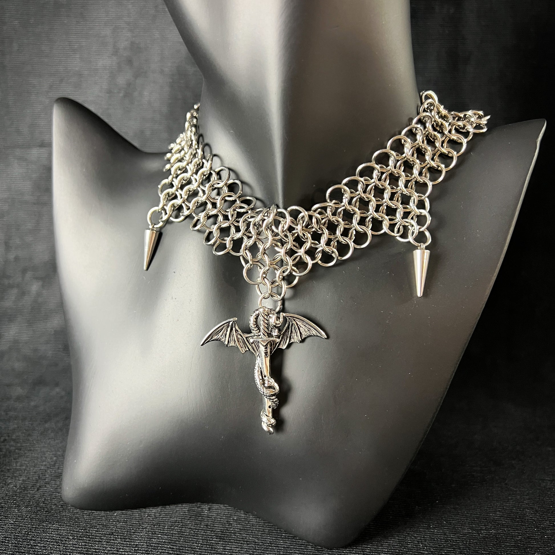 Dragon sword chainmail choker European 4 in 1 medieval fantasy necklace