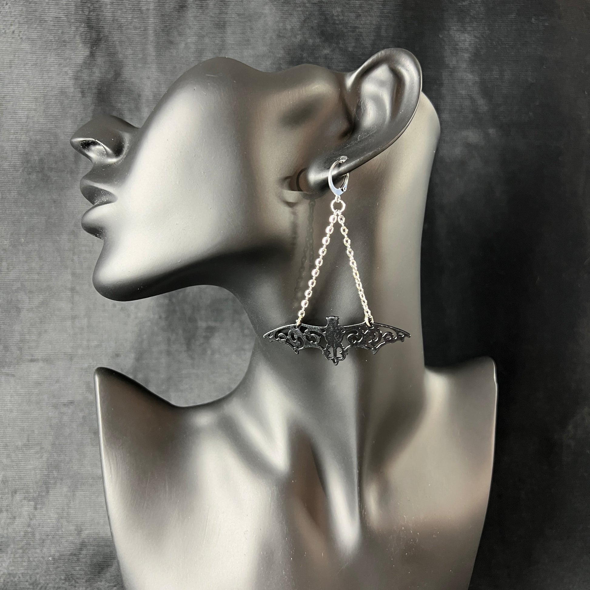 Bat earrings big gothic earrings occult earrings Halloween jewelry romantic goth Halloween jewelry