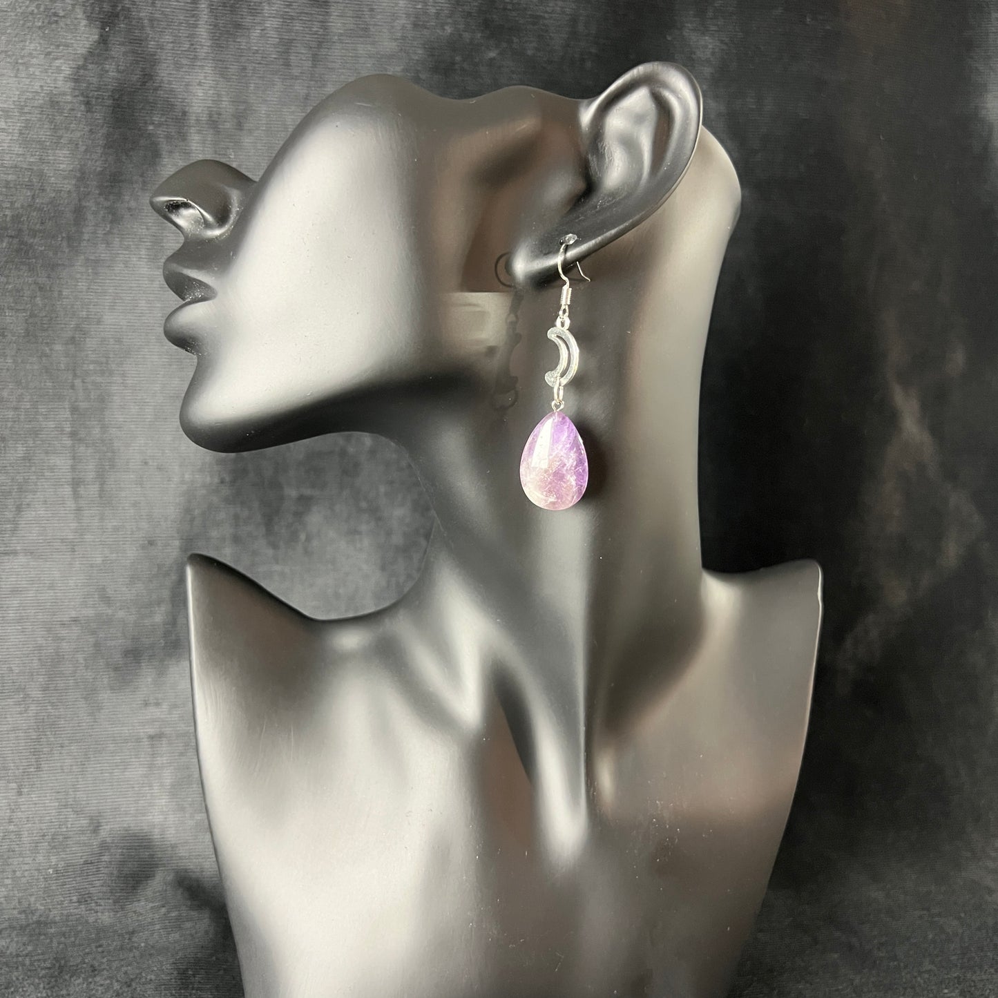 Moon jewelry amethyst earrings witchy jewelry gothic earrings amethyst moon crescent teardrop earrings