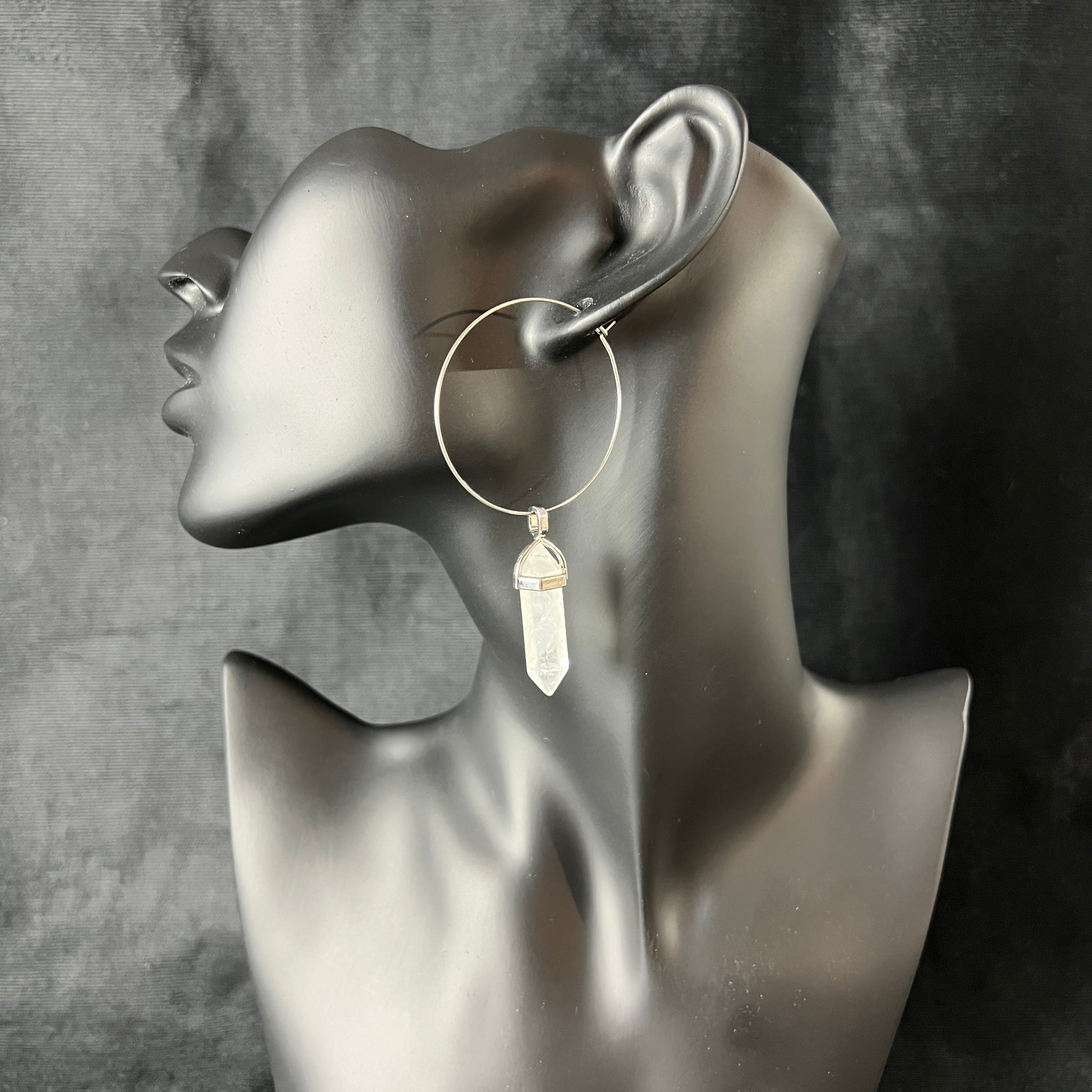 Quartz hoop earrings boho hoop earrings yoga jewelry witchy earrings witch jewelry crystal earrings