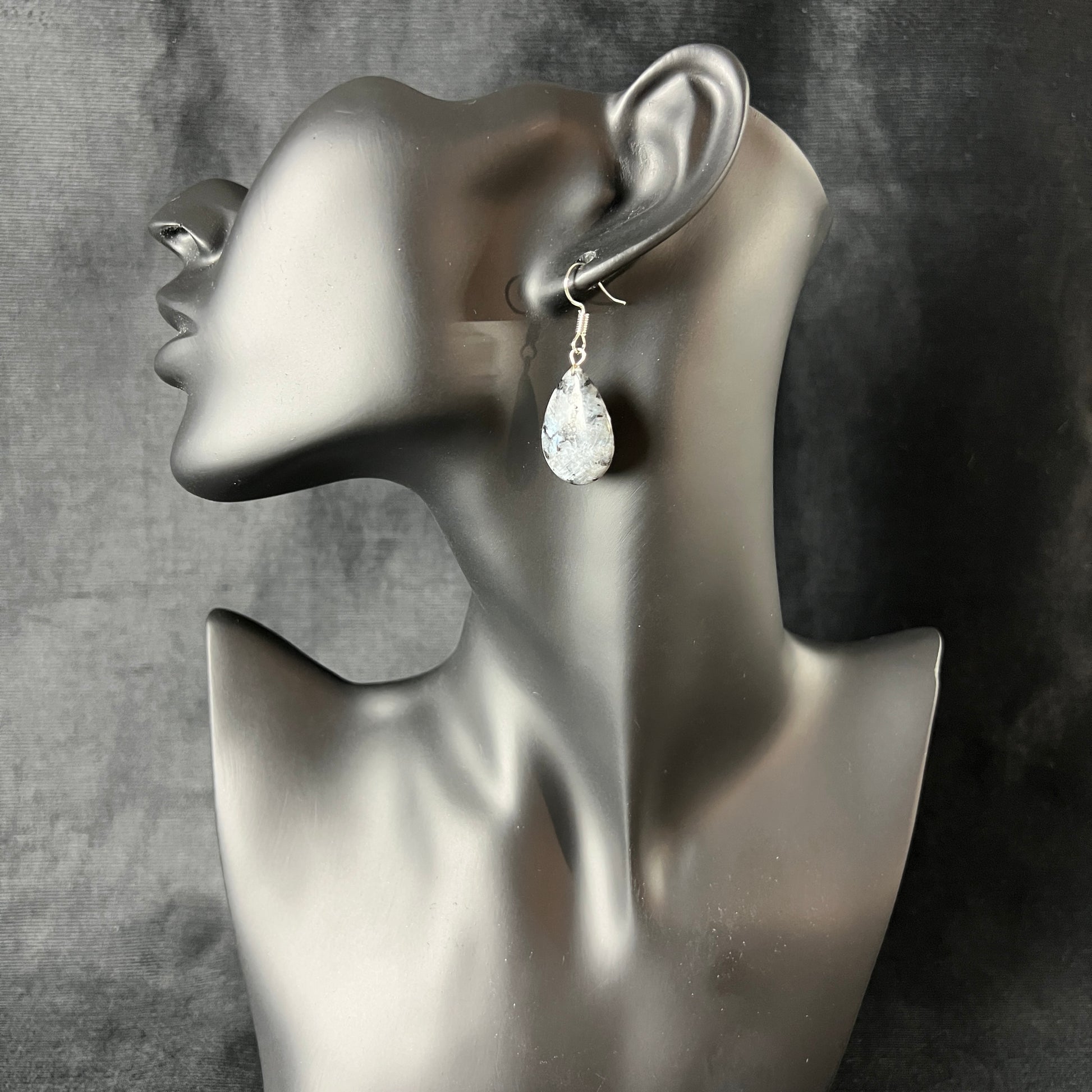 Larvikite minimalist teardrop earrings Baguette Magick