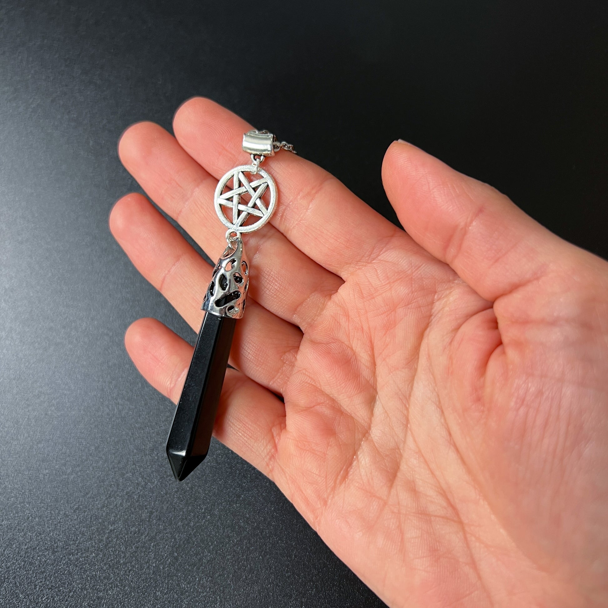 Onyx and reversed pentacle divination pendulum necklace The French Witch shop