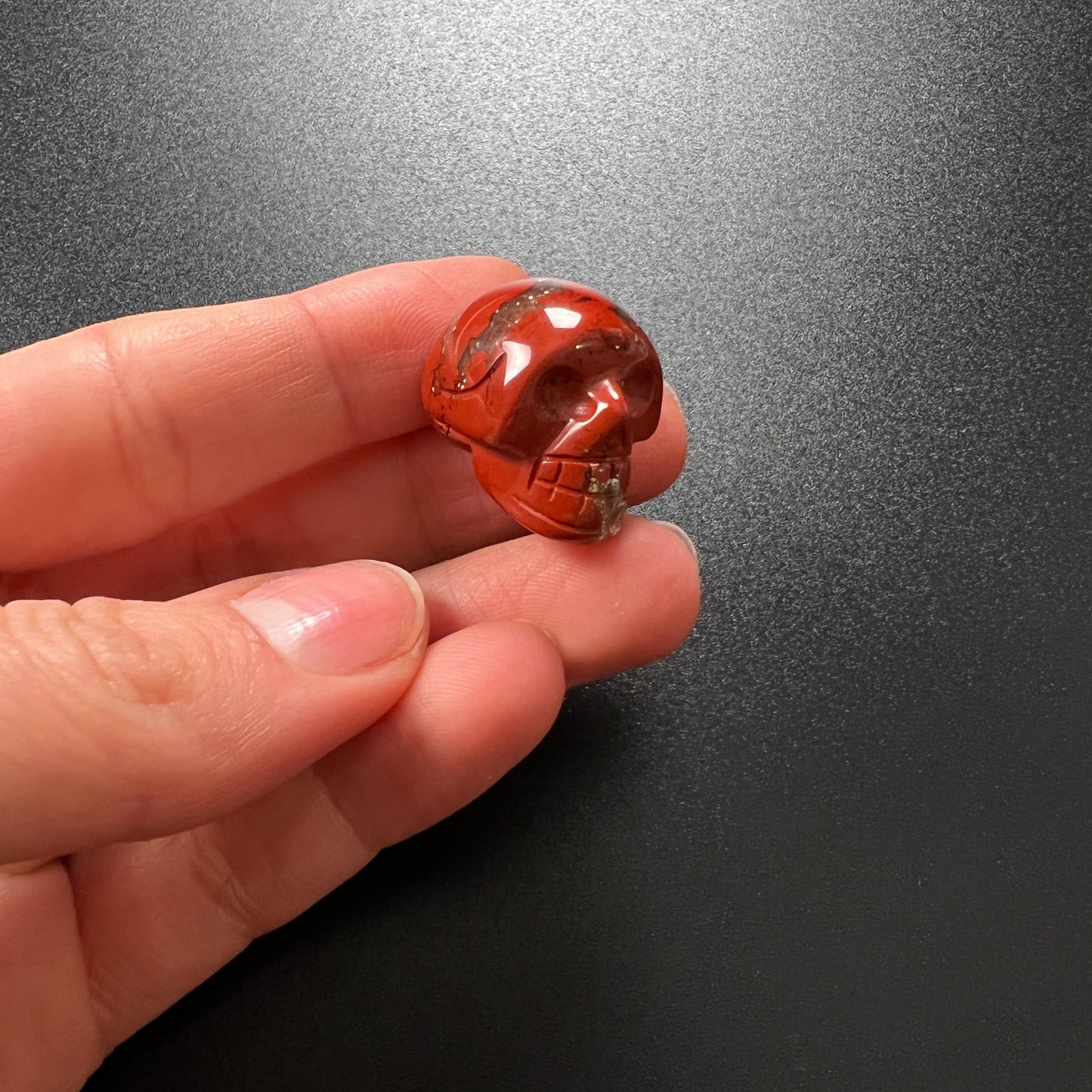 Tiny Red Jasper or Unakite gemstone skull amulet for altar, meditation, witchcraft Baguette Magick