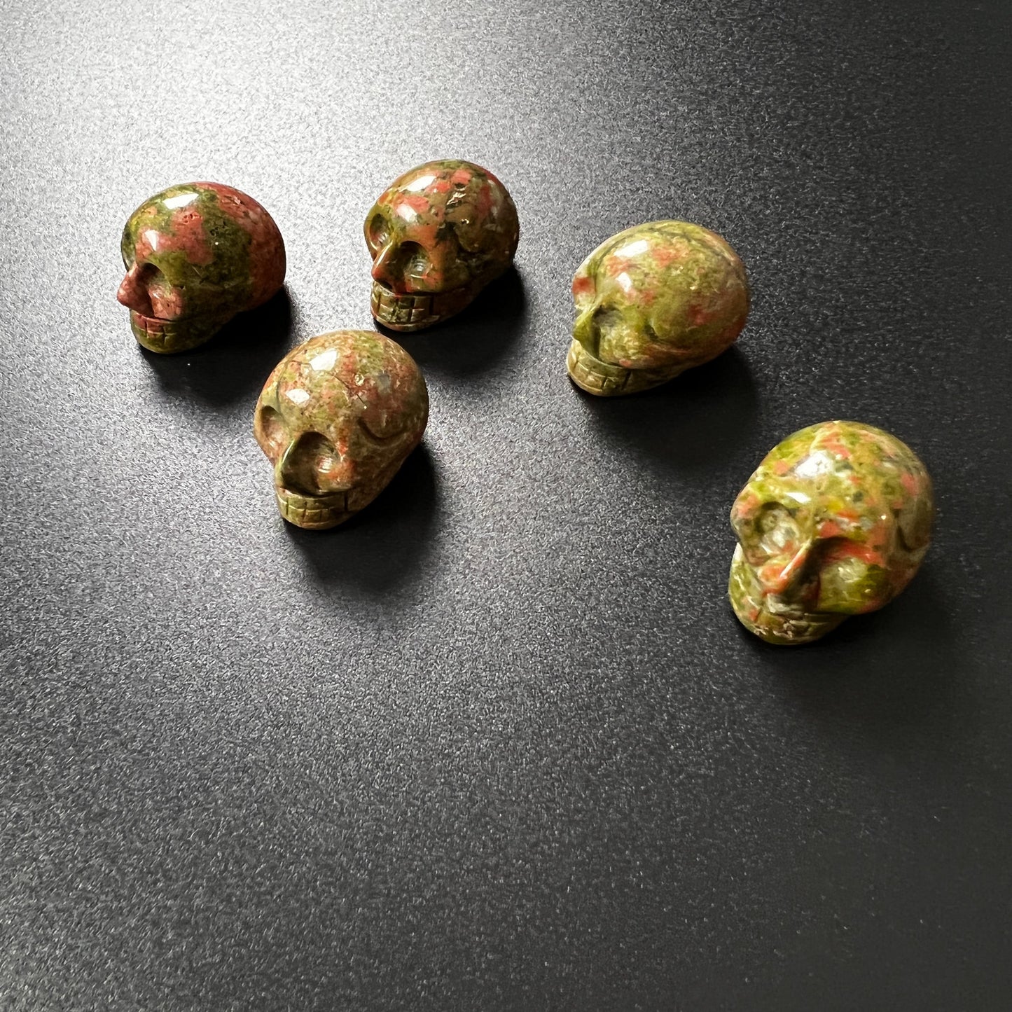 Tiny Red Jasper or Unakite gemstone skull amulet for altar, meditation, witchcraft Baguette Magick