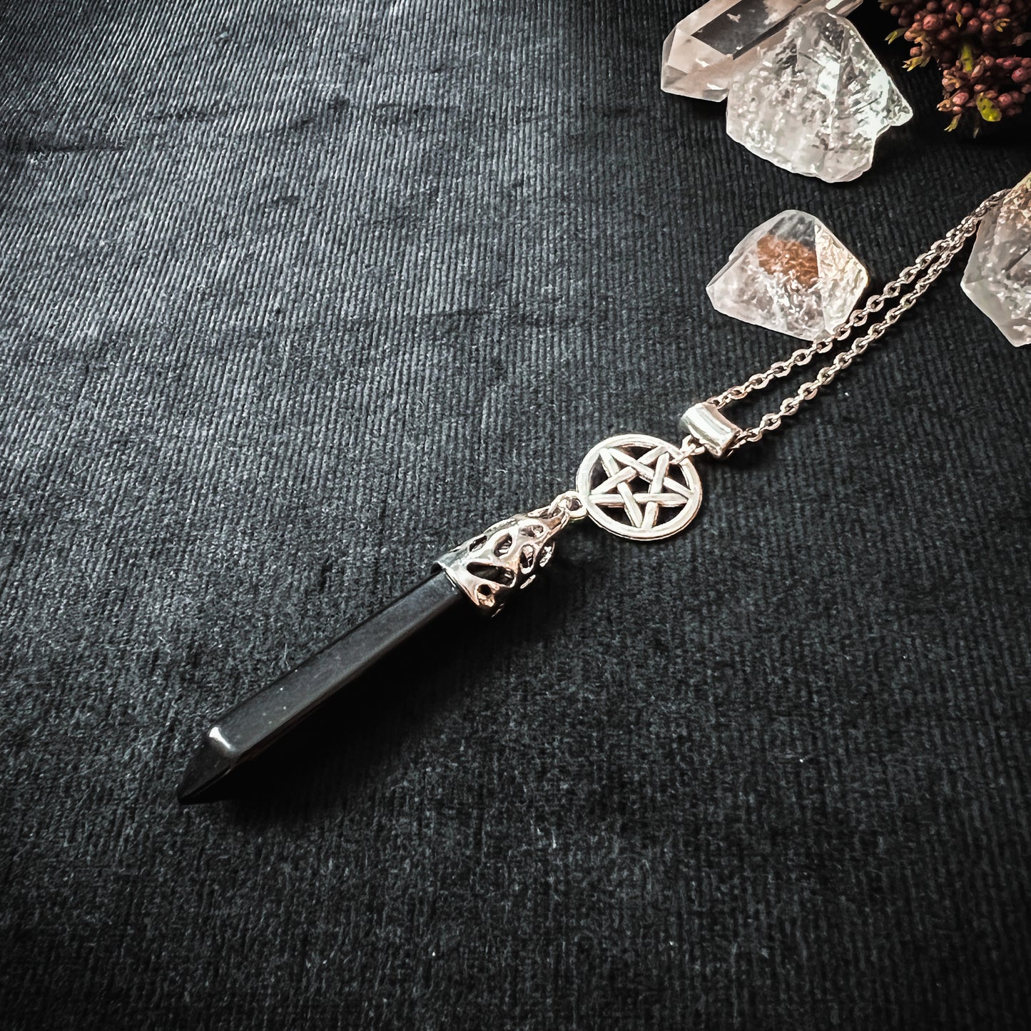 Onyx and reversed pentacle divination pendulum necklace The French Witch shop