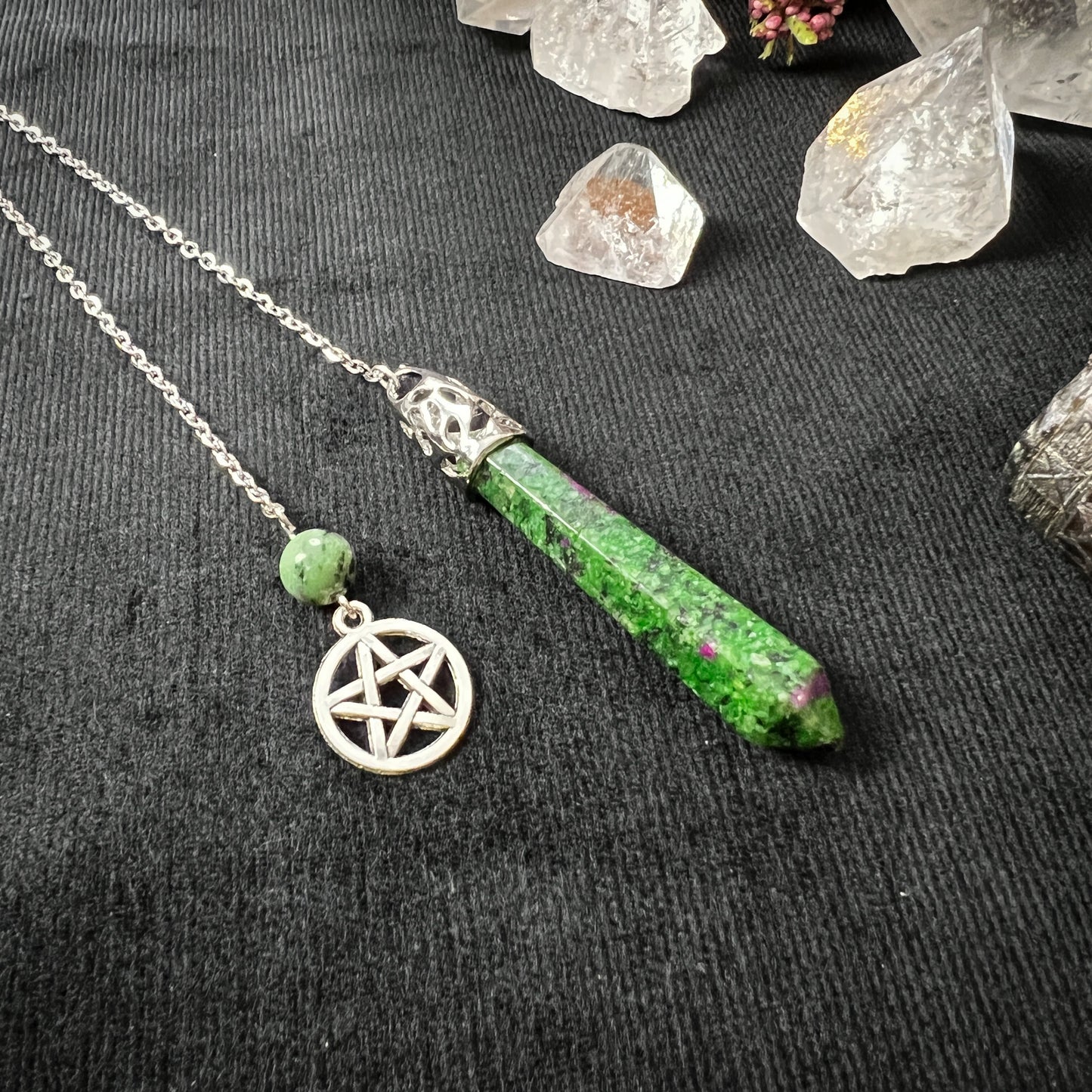 Ruby in Zoisite Anyolite and pentacle dowsing pendulum The French Witch shop