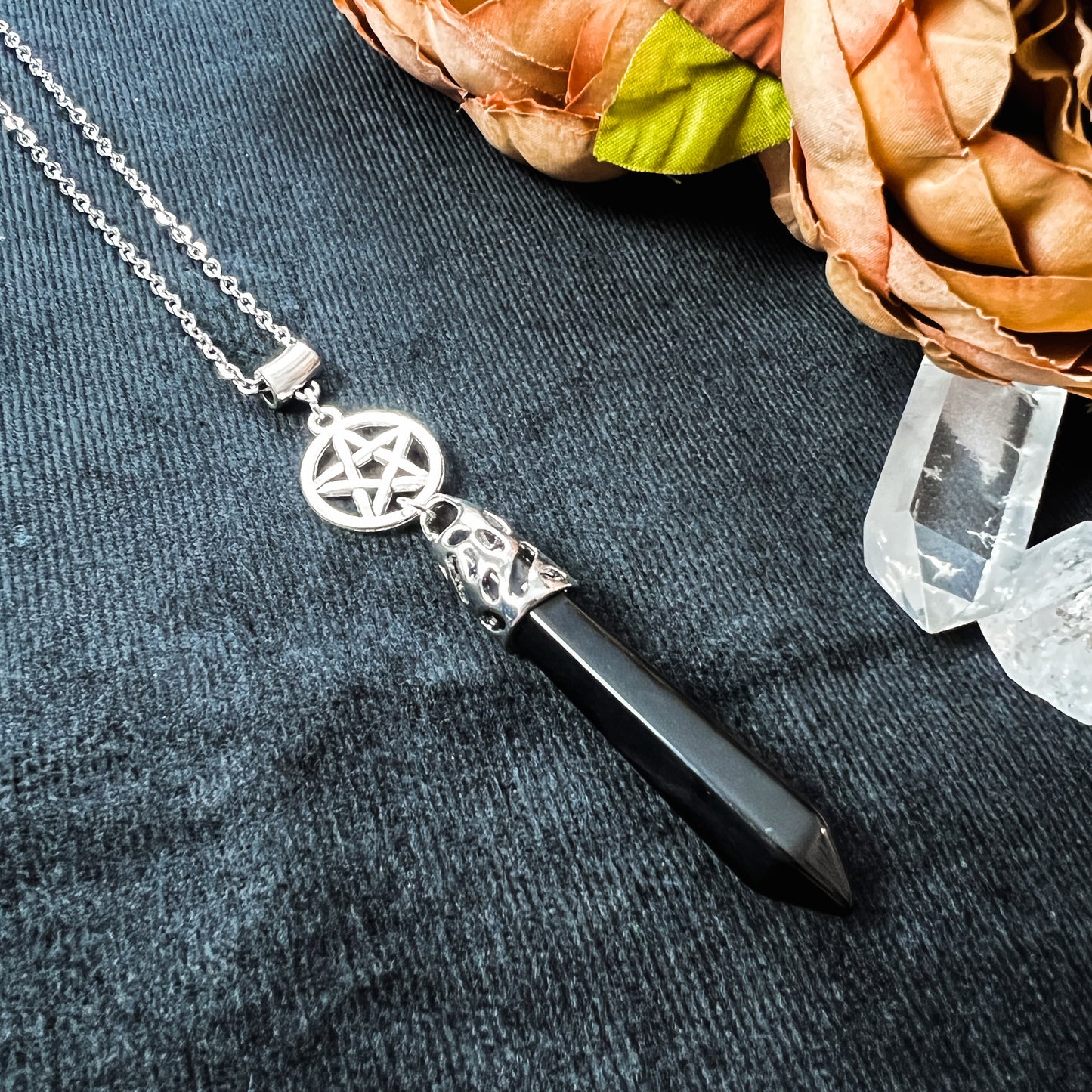 Onyx and pentacle divination pendulum necklace The French Witch shop