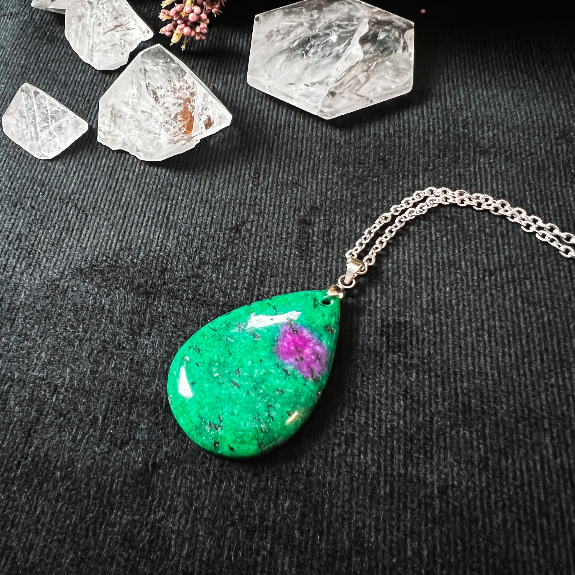 Ruby in Zoisite Anyolite stainless steel pendant necklace The French Witch shop