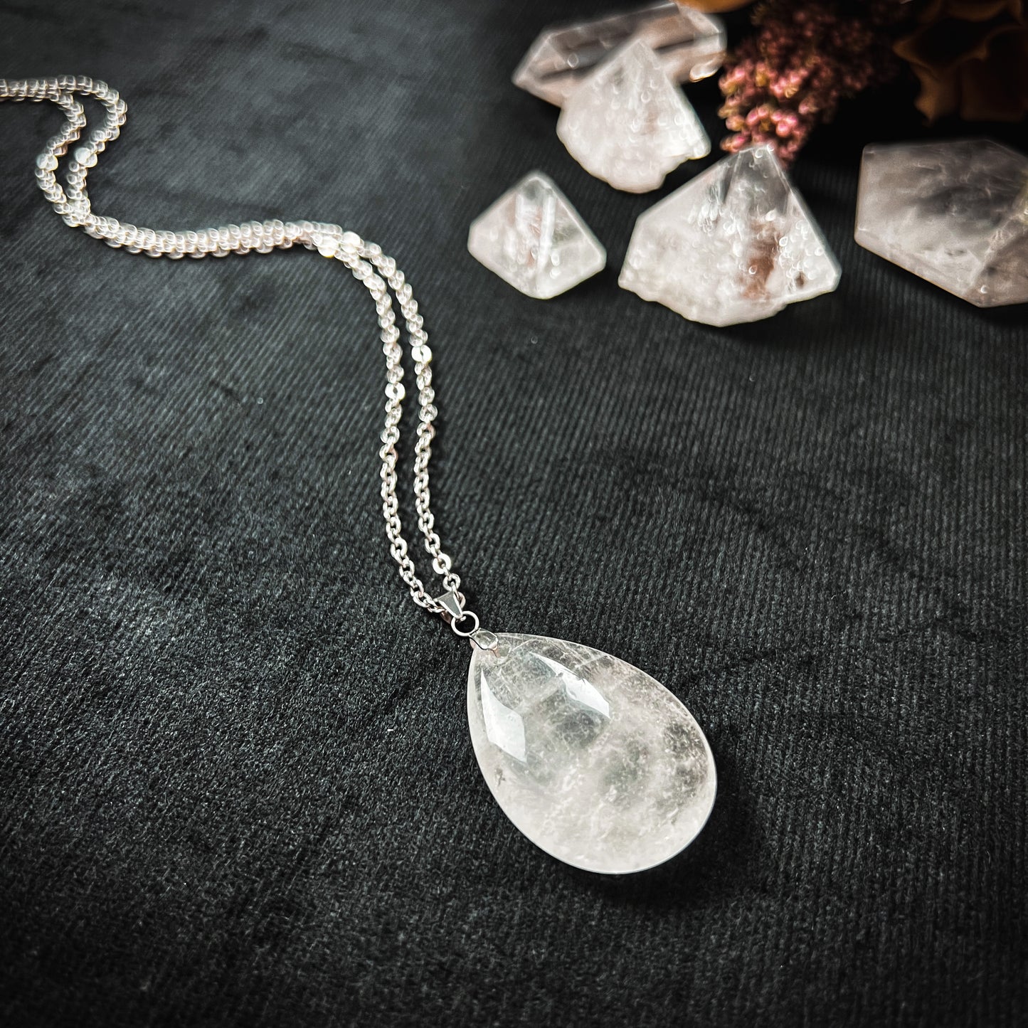 Clear quartz stainless steel pendant necklace - The French Witch shop