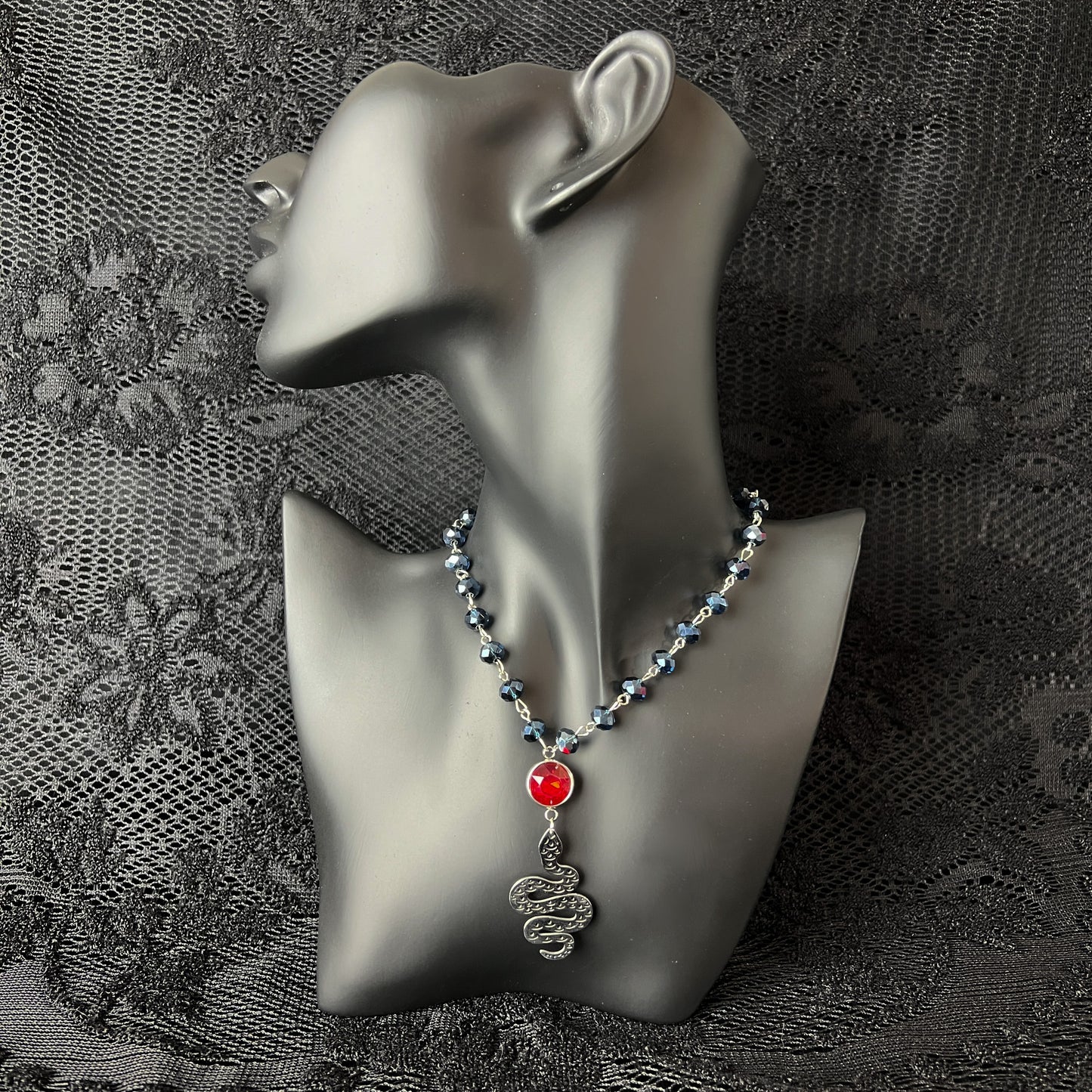 Witch choker with a snake pendant witch necklace corporate gothic rosary style occult jewelry