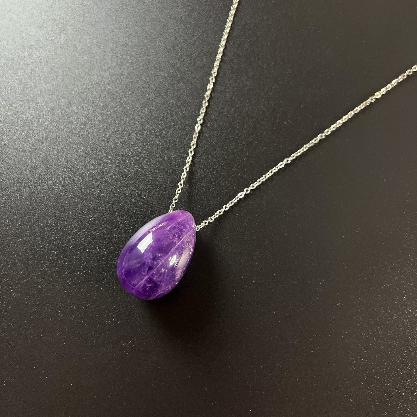 Amethyst gemstone egg and stainless steel necklace - The French Witch shop
