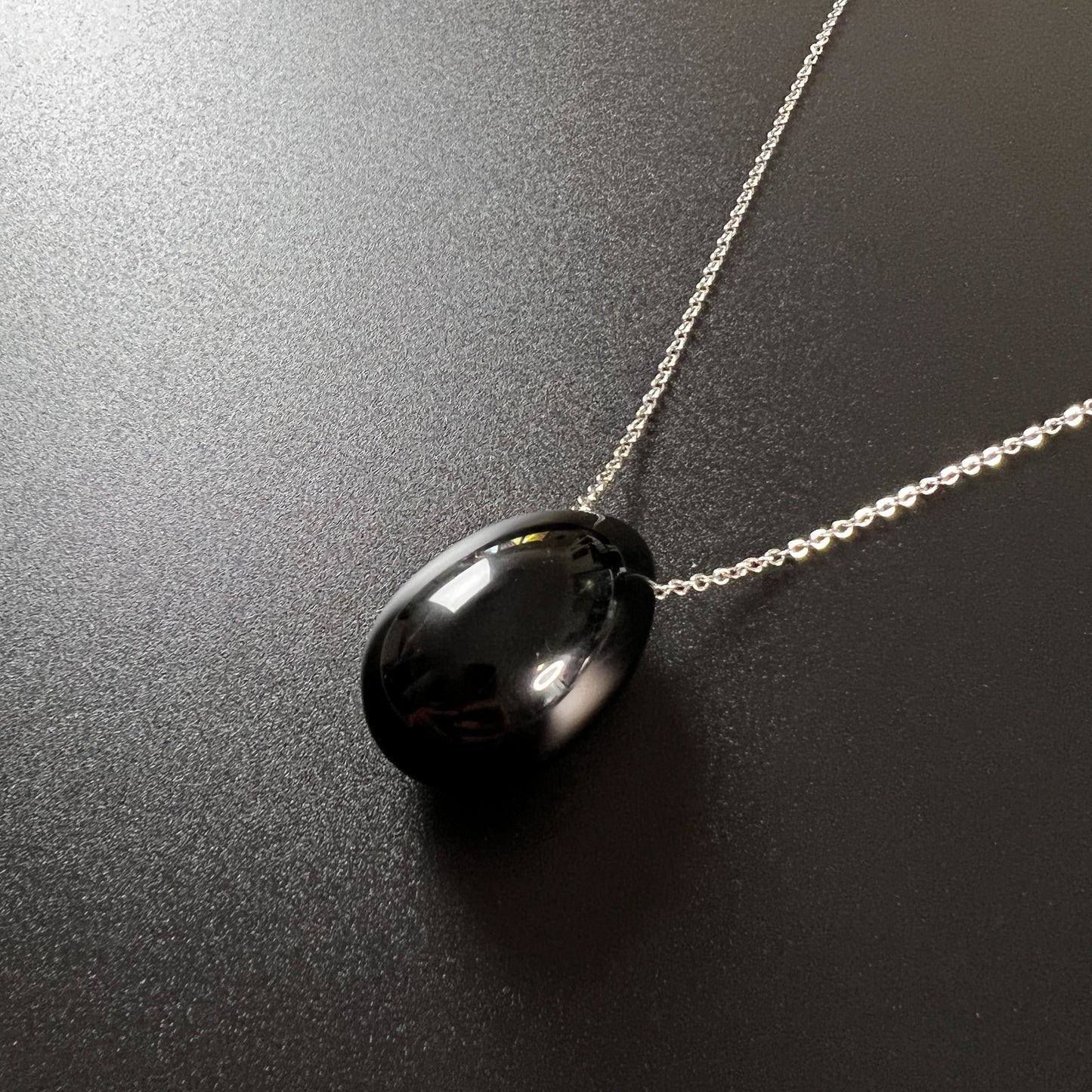 Obsidian gemstone egg and stainless steel necklace The French Witch shop