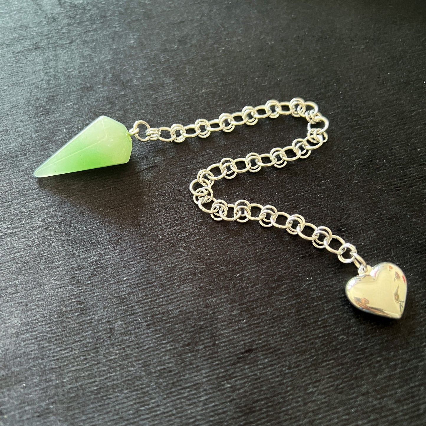Aventurine and puffy heart dowsing pendulum gemstone and stainless steel witchy cute divination tool