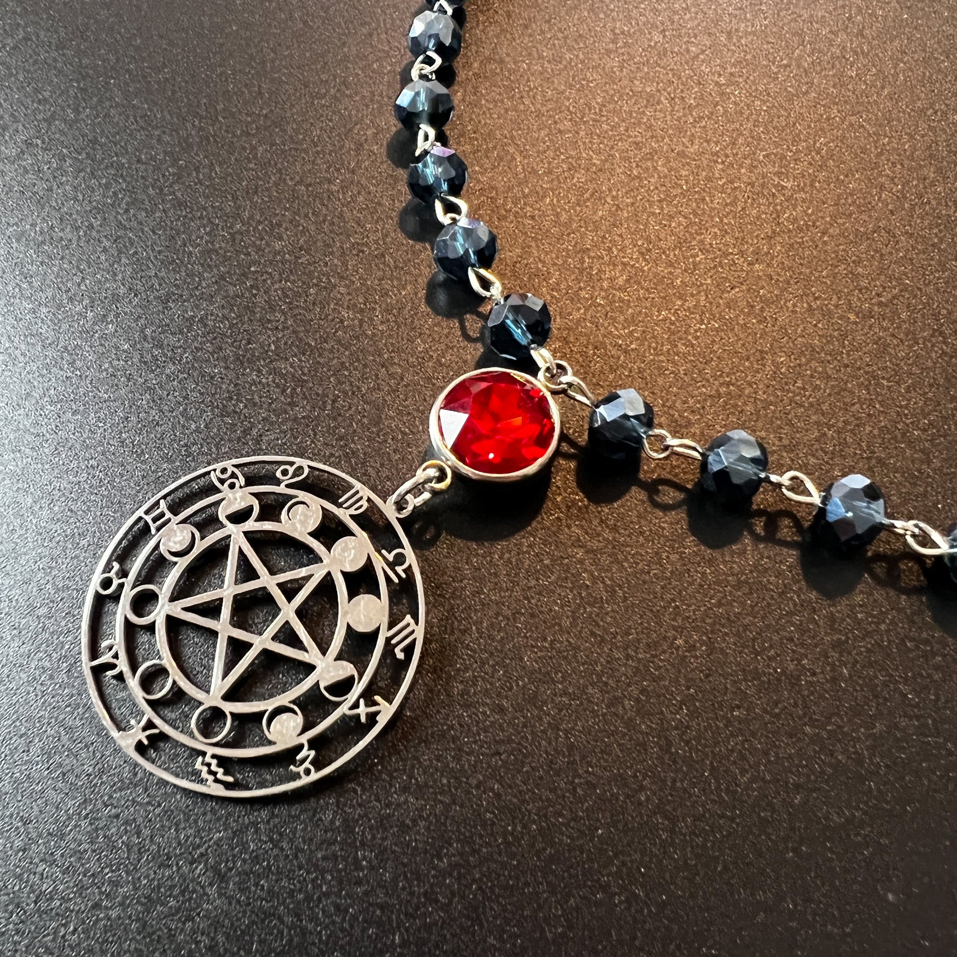 Pentacle, Moon phases and Zodiac signs rosary style choker The French Witch shop