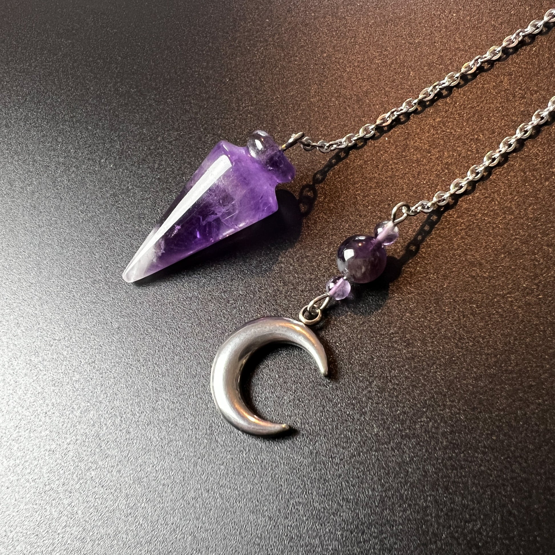 Amethyst and stainless steel Moon crescent pendulum - The French Witch shop