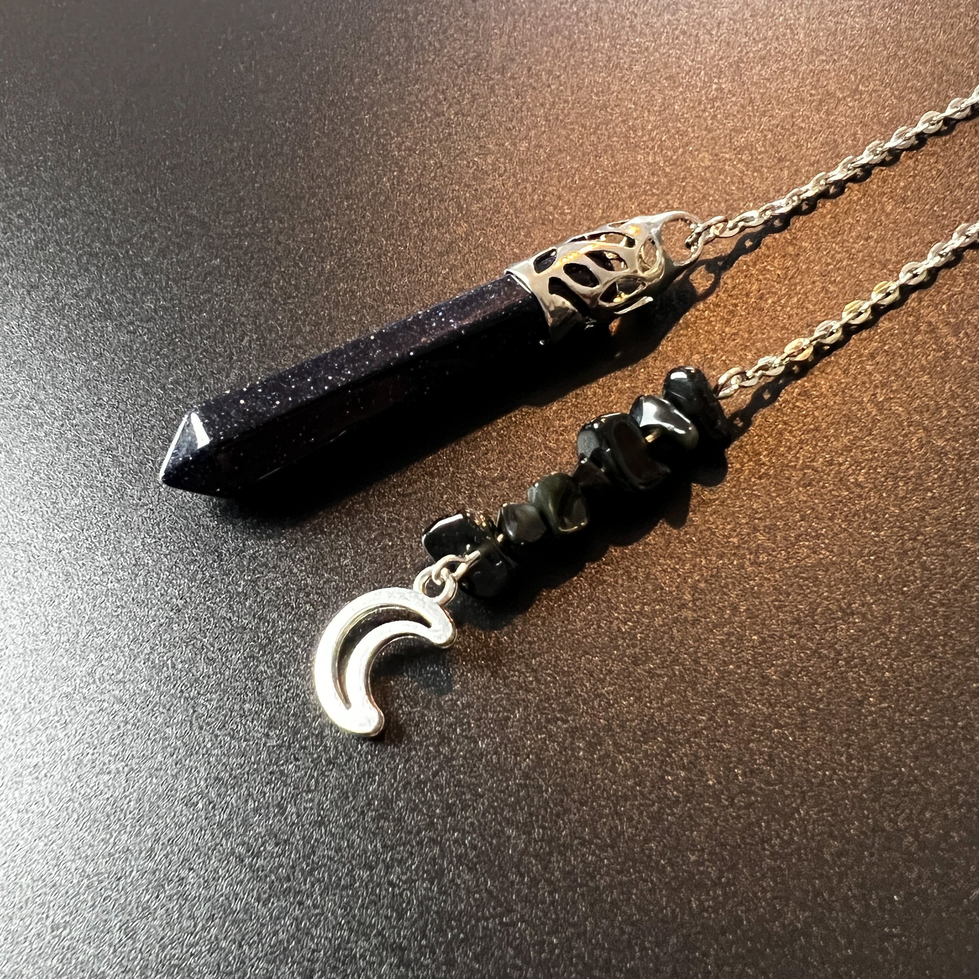 Blue sand stone and moon pendulum Baguette Magick