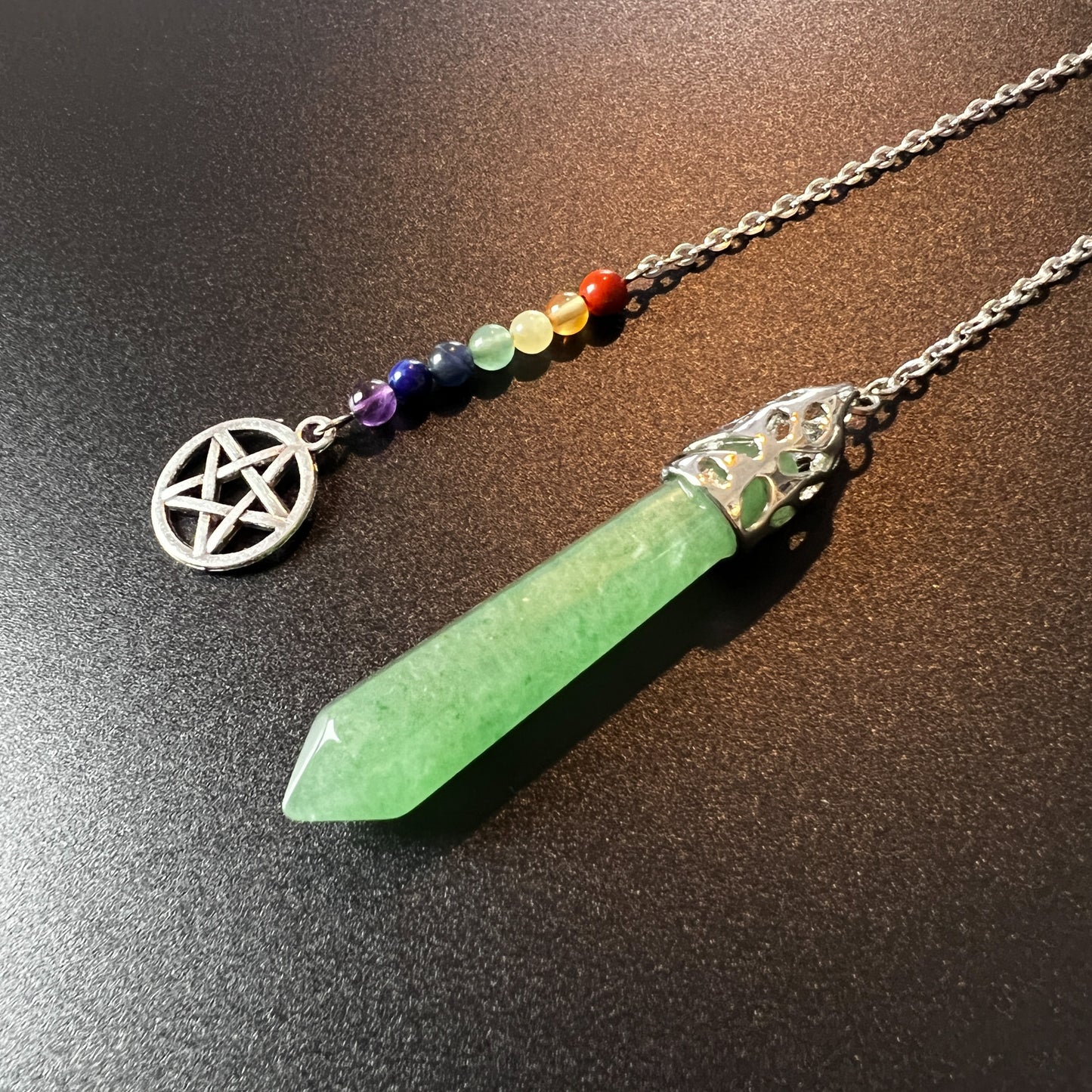 7 chakras aventurine pendulum with a pentacle - The French Witch shop