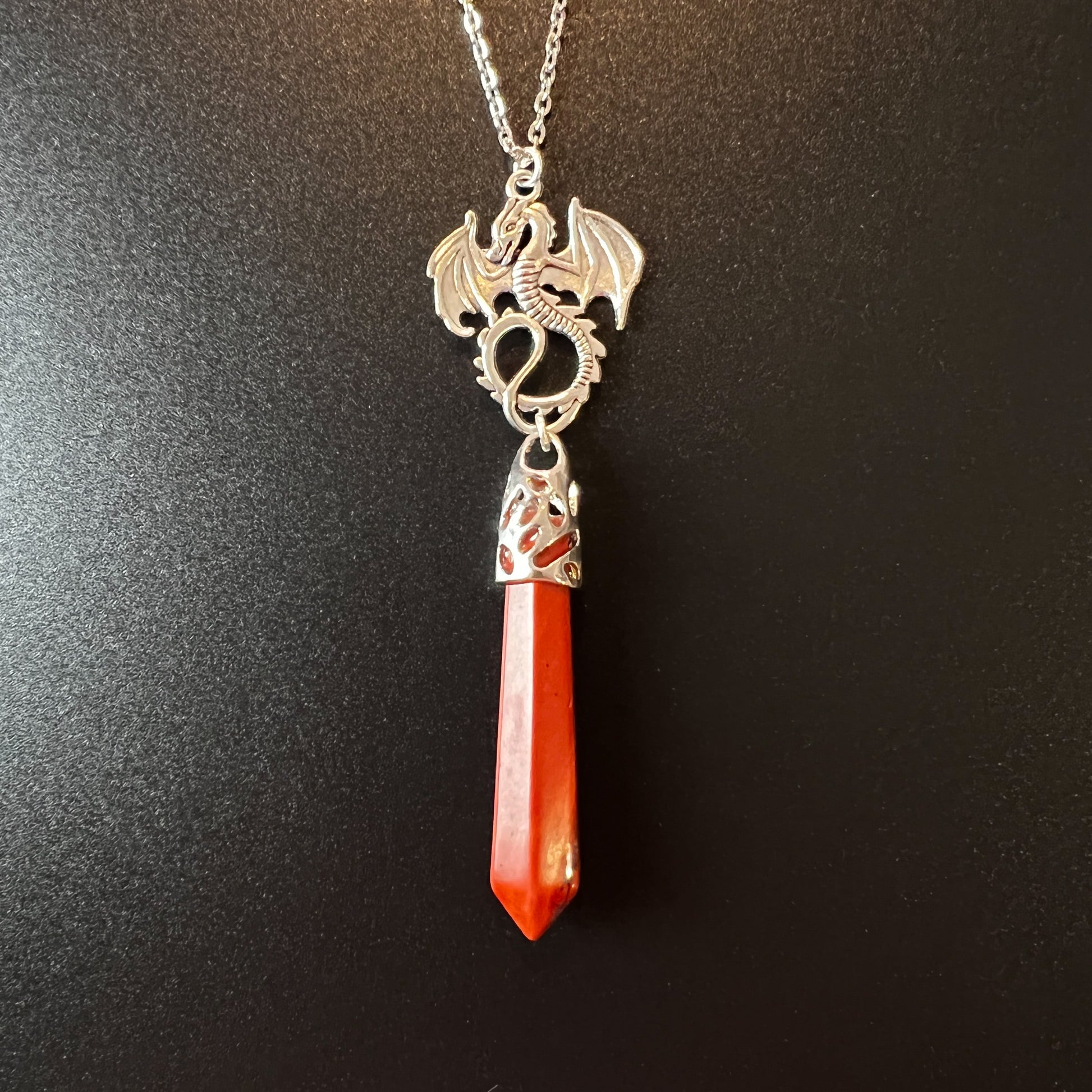 Red jasper and dragon divination pendulum necklace The French Witch shop