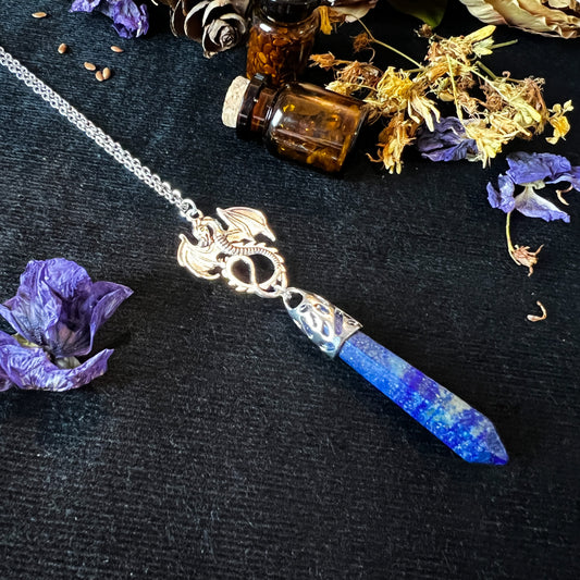 Lapis lazuli and dragon divination pendulum necklace The French Witch shop