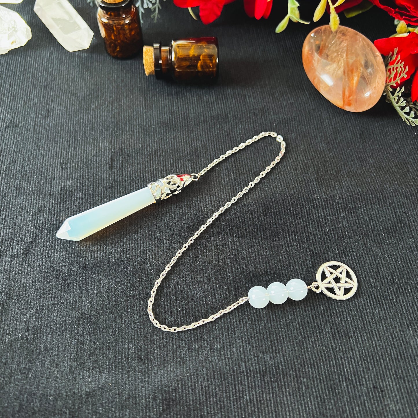 Opalite and pentacle dowsing spiritual pendulum The French Witch shop
