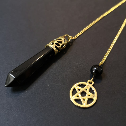 Golden onyx and pentacle dowsing pendulum Baguette Magick