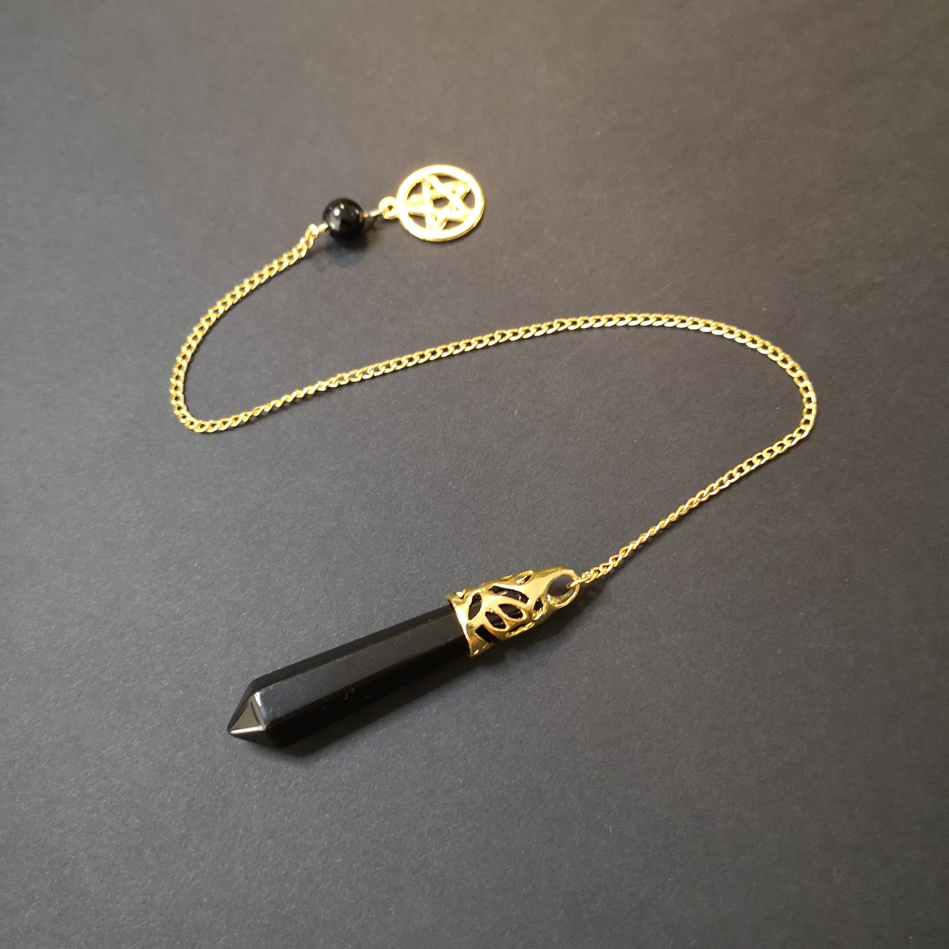 Golden onyx and pentacle dowsing pendulum - The French Witch shop