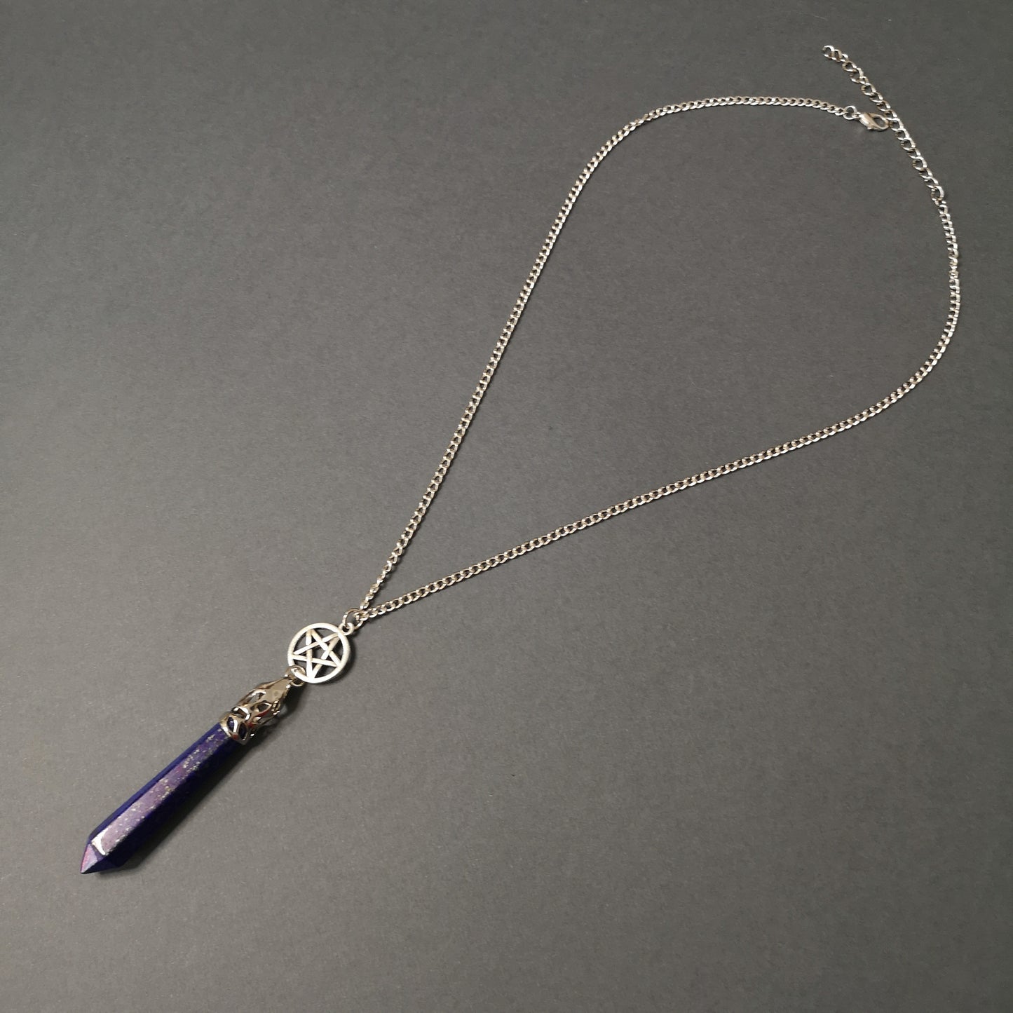Lapis lazuli and pentacle pendulum necklace