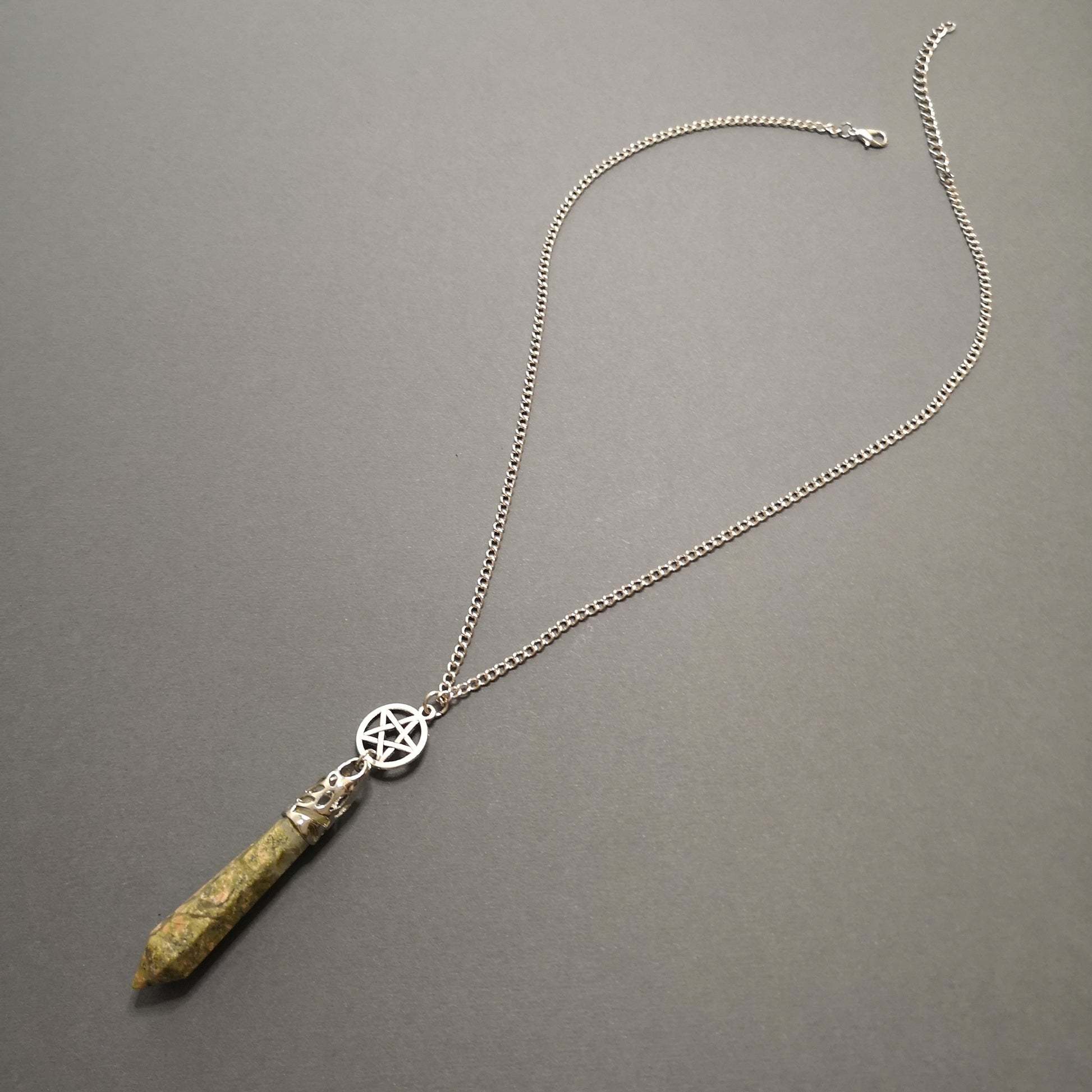 Unakite and pentacle pendulum necklace