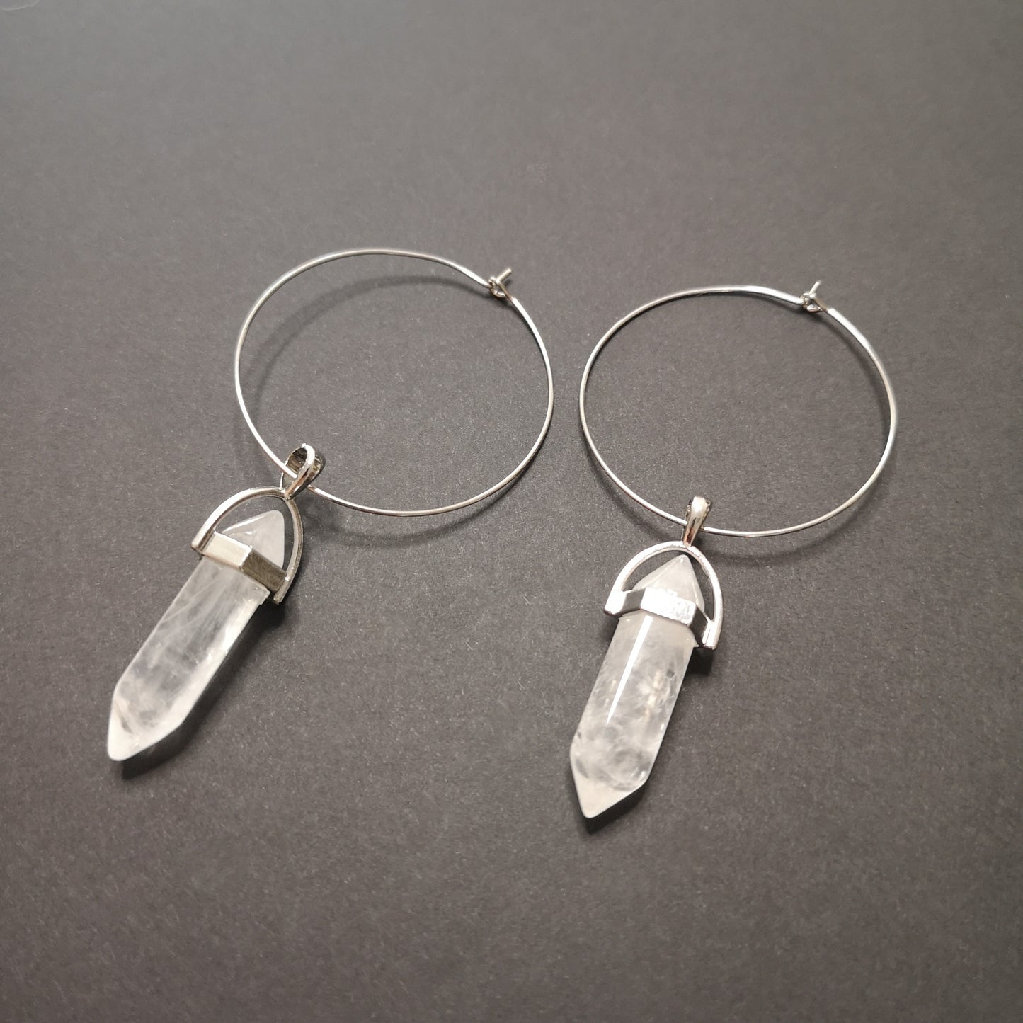Quartz hoop earrings boho and witchy jewelry