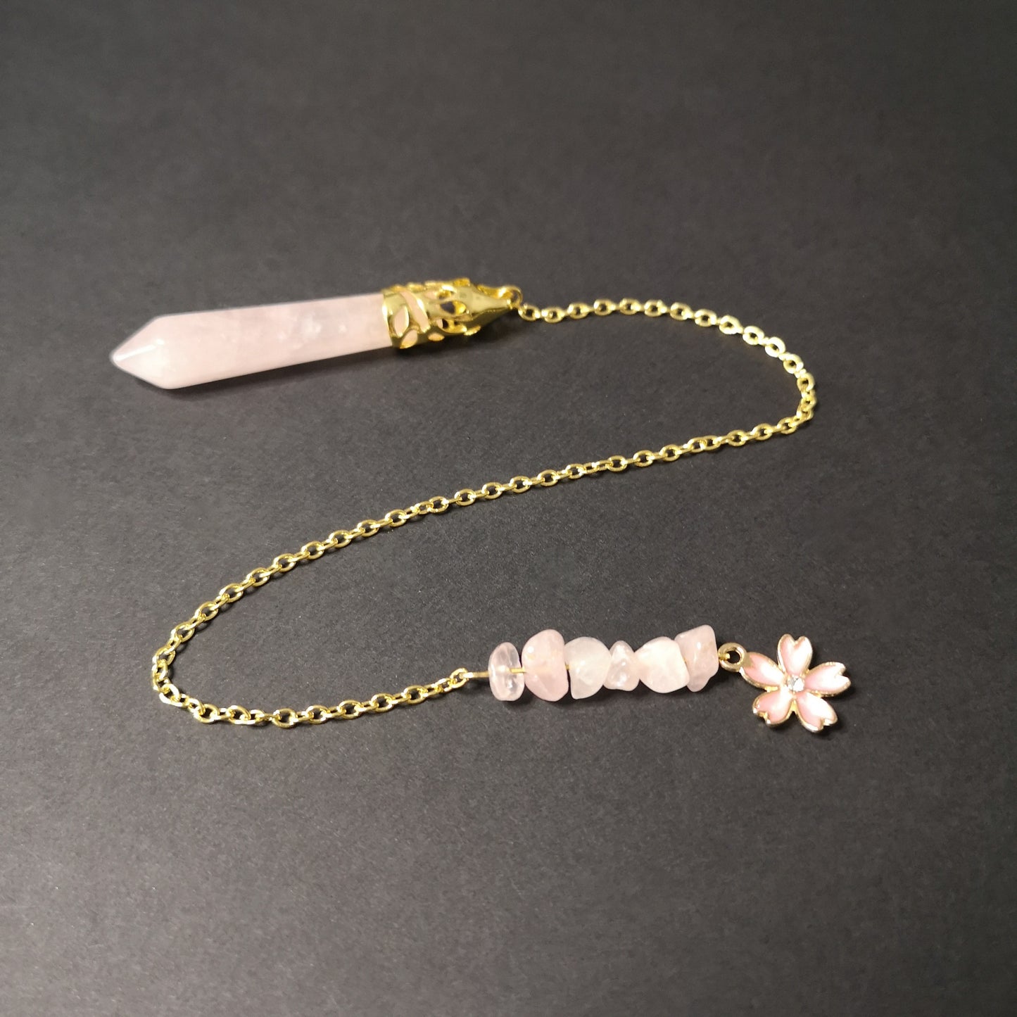 Golden Rose quartz sakura flower pendulum Baguette Magick