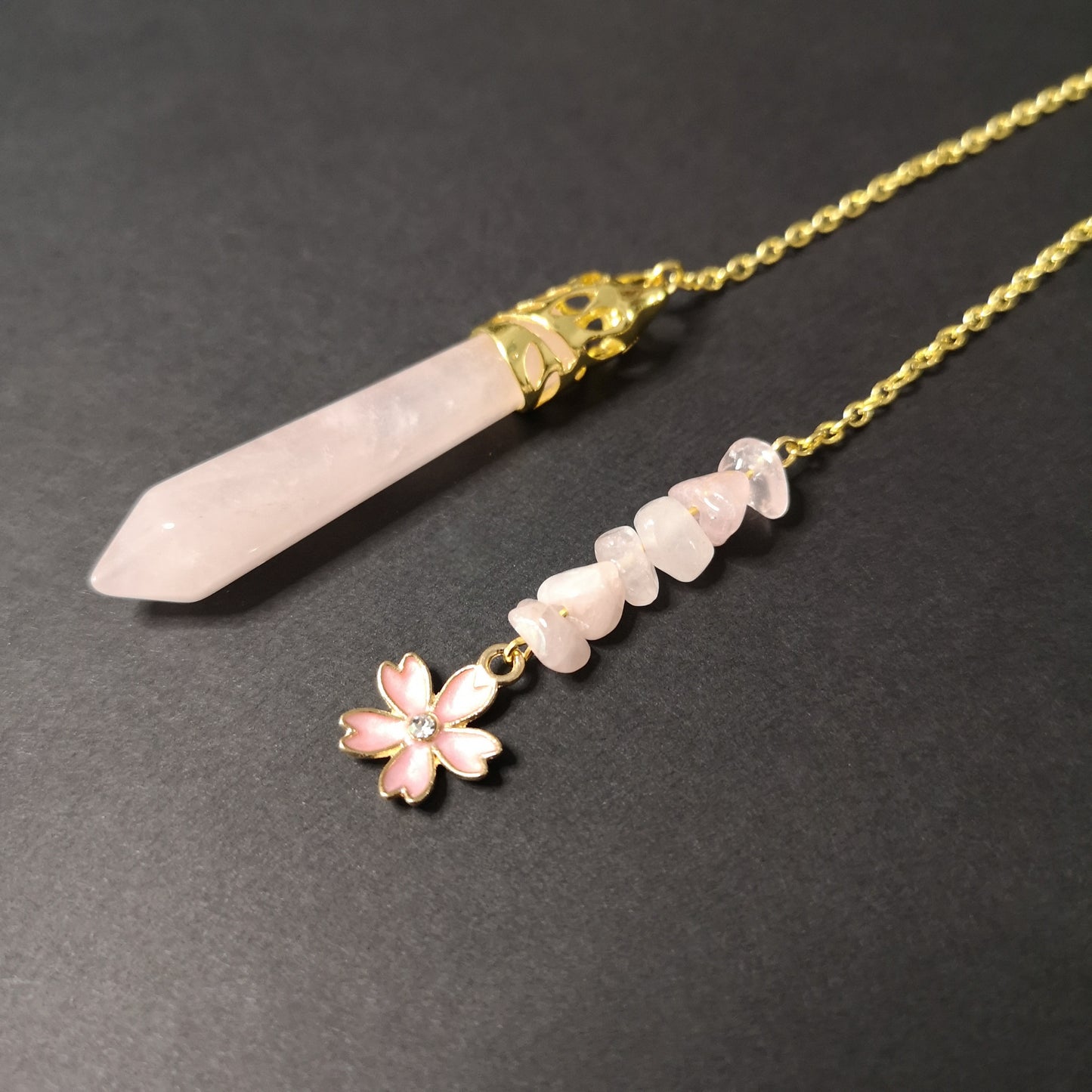Golden Rose quartz sakura flower pendulum