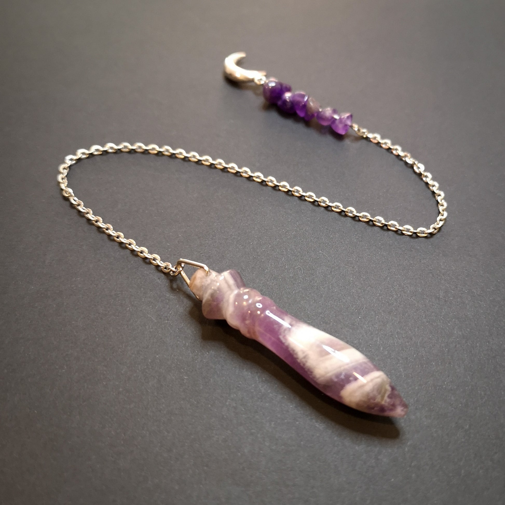 Egyptian Thot pendulum amethyst and moon crescent - The French Witch shop