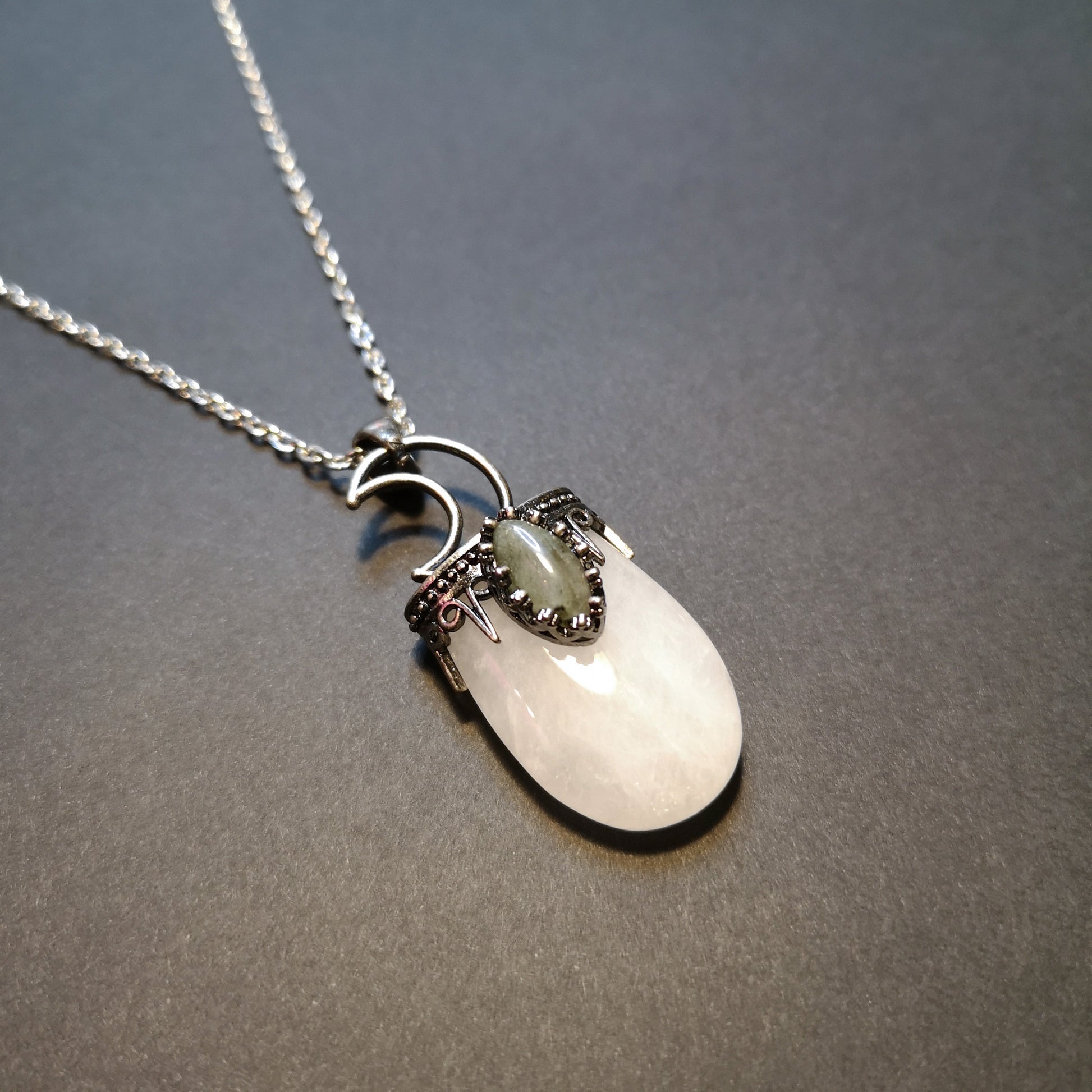 Crescent moon quartz and labradorite witchy necklace Baguette Magick