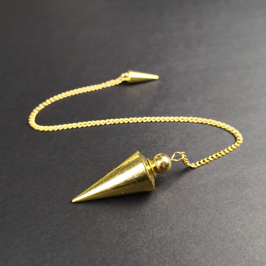 Cone golden metal dowsing pendulum with a chamber Baguette Magick