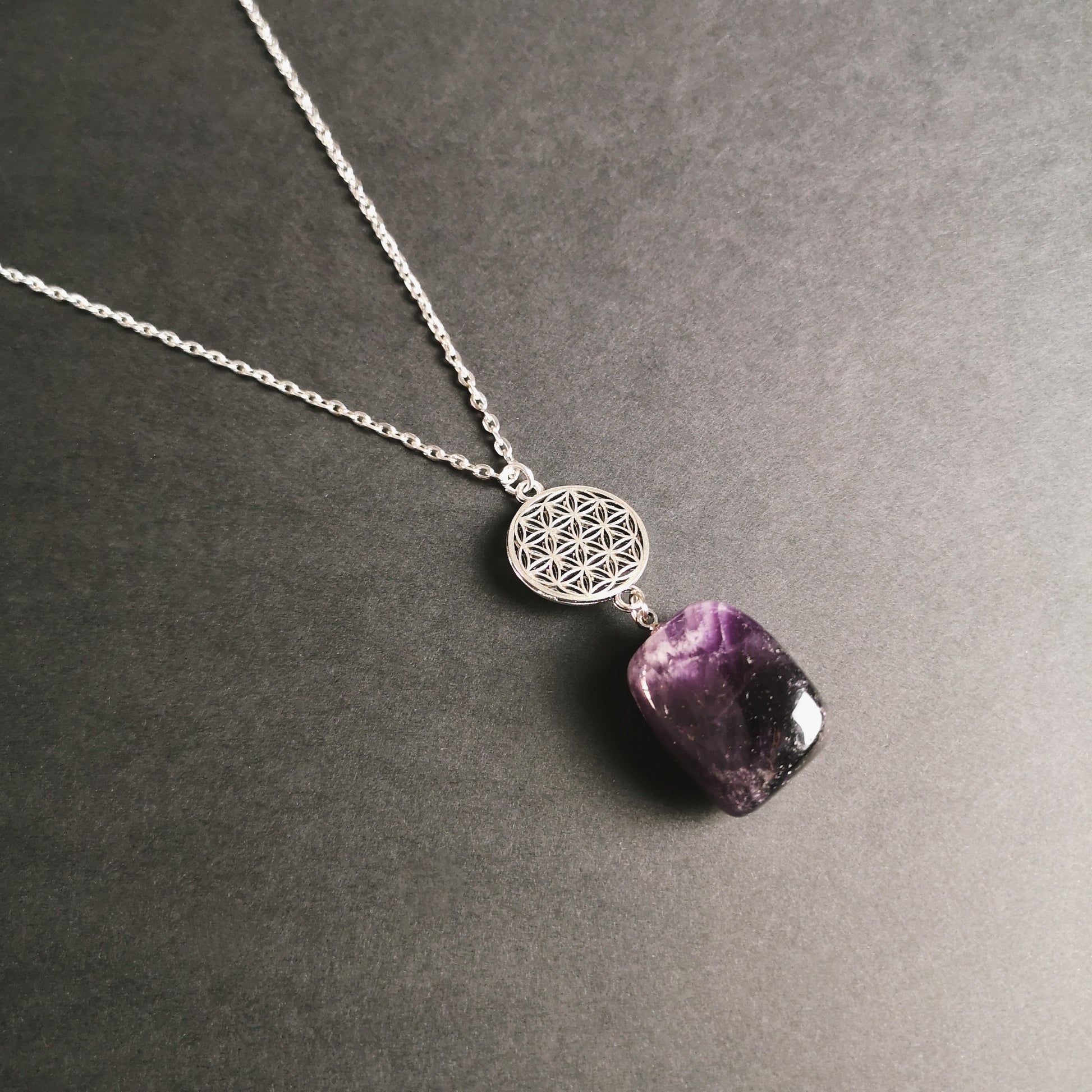 Flower of life and amethyst gemstone spiritual necklace Baguette Magick