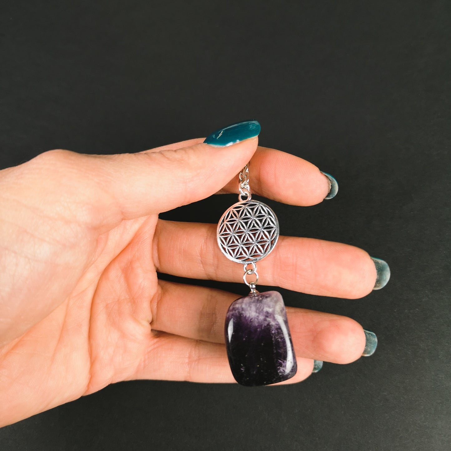 Flower of life and amethyst gemstone spiritual necklace Baguette Magick