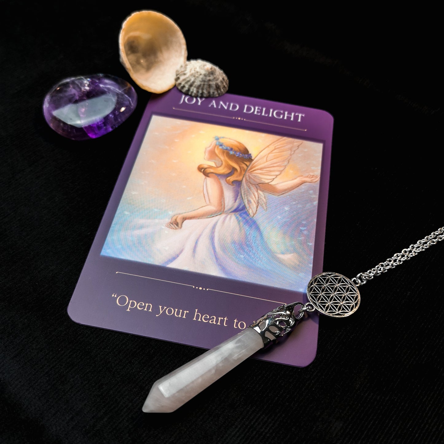 Rose quartz flower of life pendulum necklace Baguette Magick