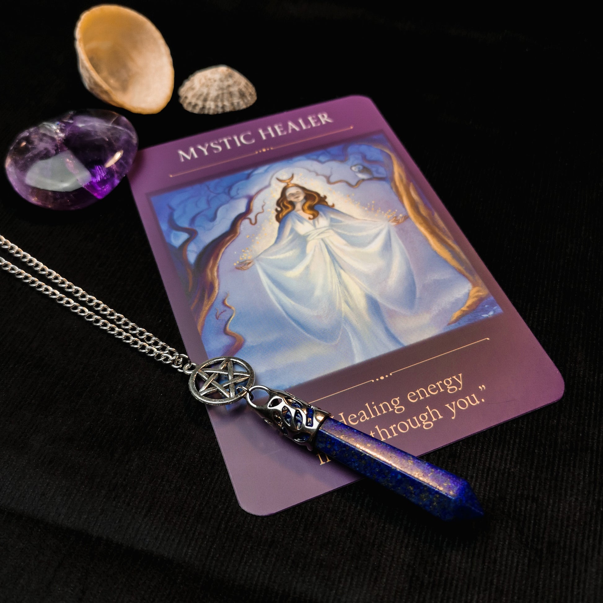 Lapis lazuli and pentacle pendulum necklace Baguette Magick