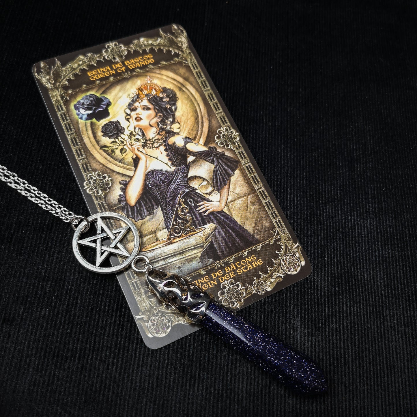 Blue sandstone inverted pentacle pendulum necklace - The French Witch shop
