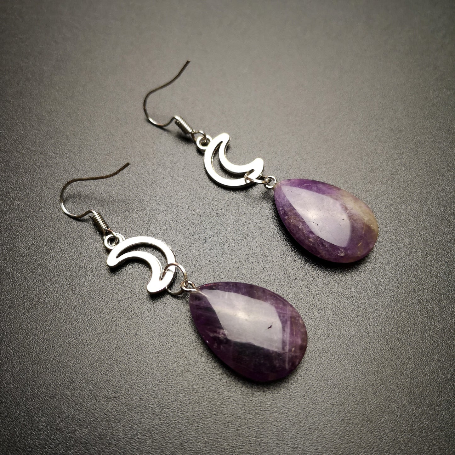 Amethyst and crescent moon witchy earrings Baguette Magick