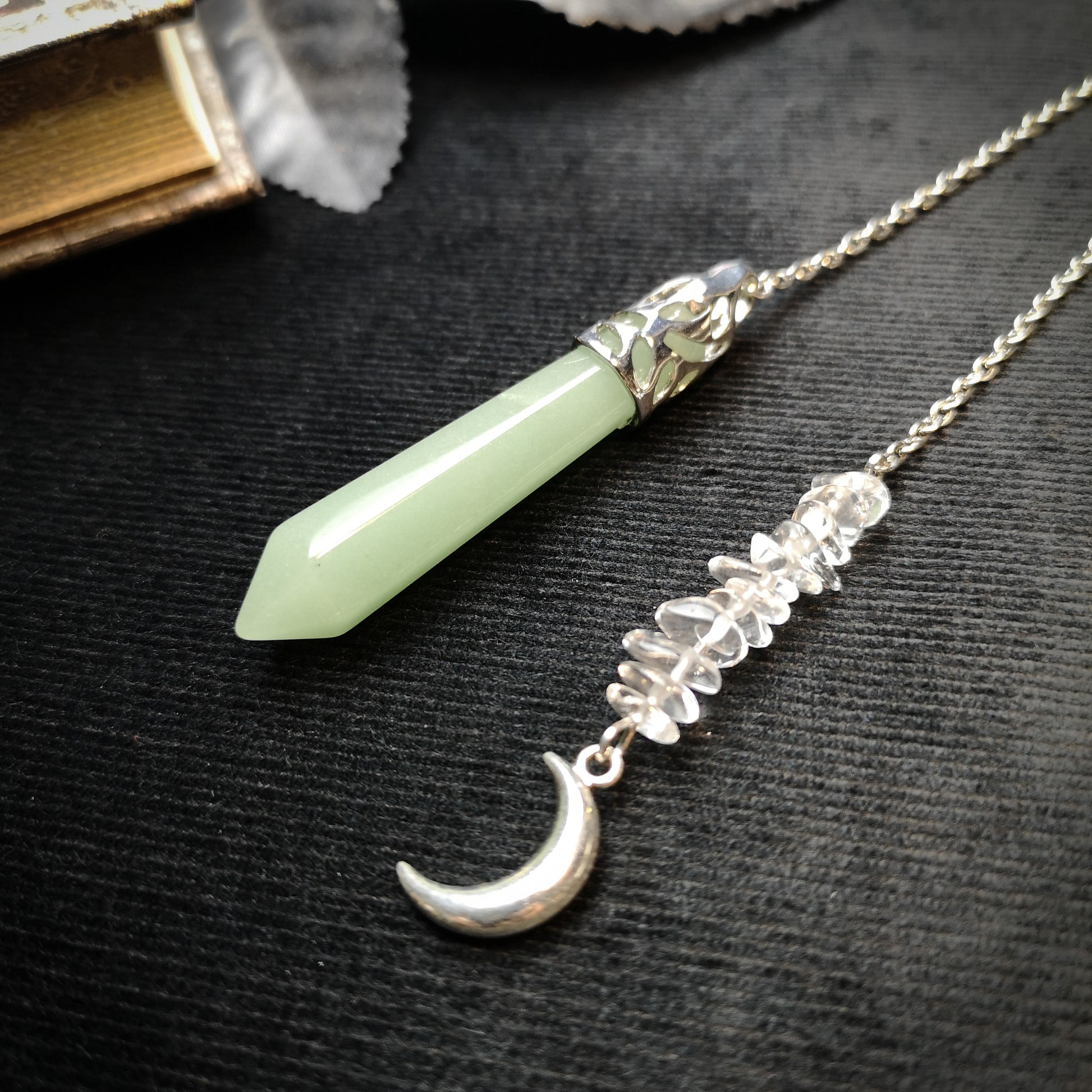 Aventurine and quartz Moon pendulum - The French Witch shop