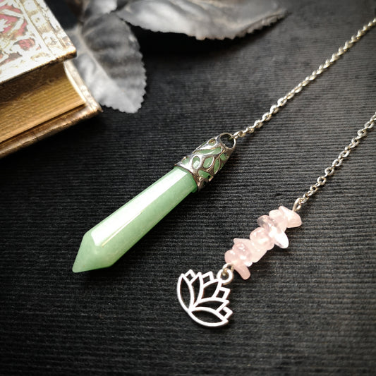 Aventurine and rose quartz lotus pendulum - The French Witch shop