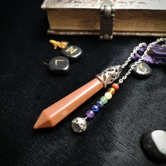 7 chakras goldstone pendulum with a lotus seed - The French Witch shop