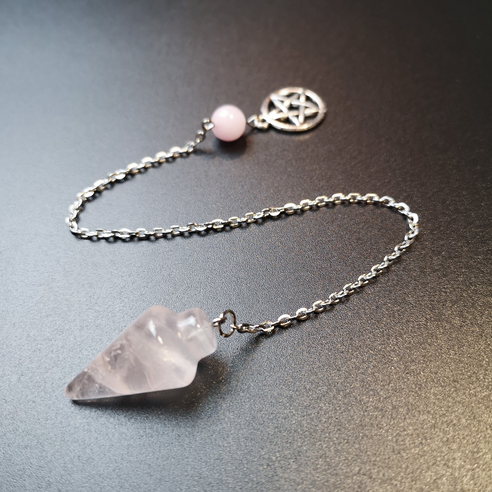 Rose quartz and pentacle dowsing divination pendulum The French Witch shop