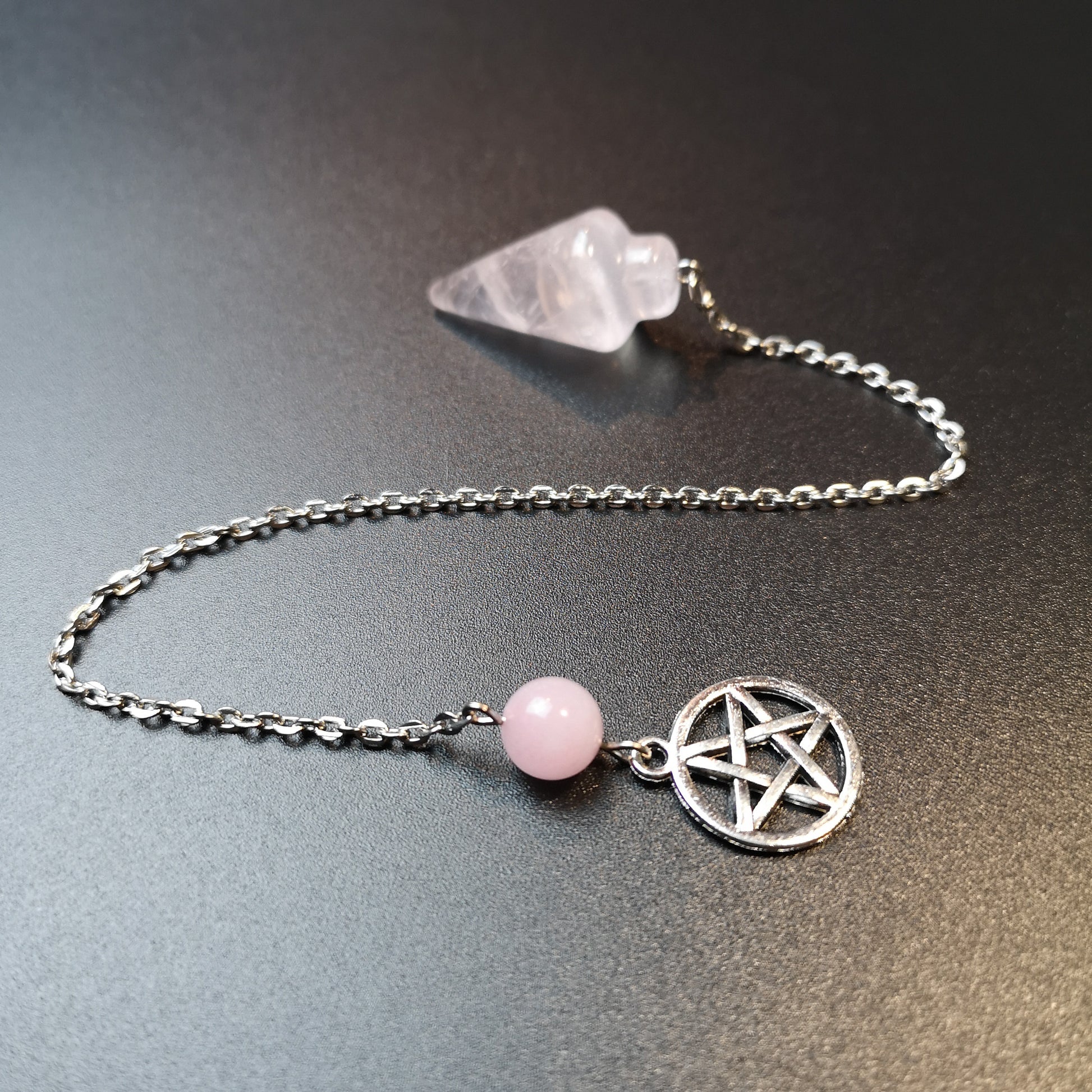 Rose quartz and pentacle dowsing divination pendulum The French Witch shop