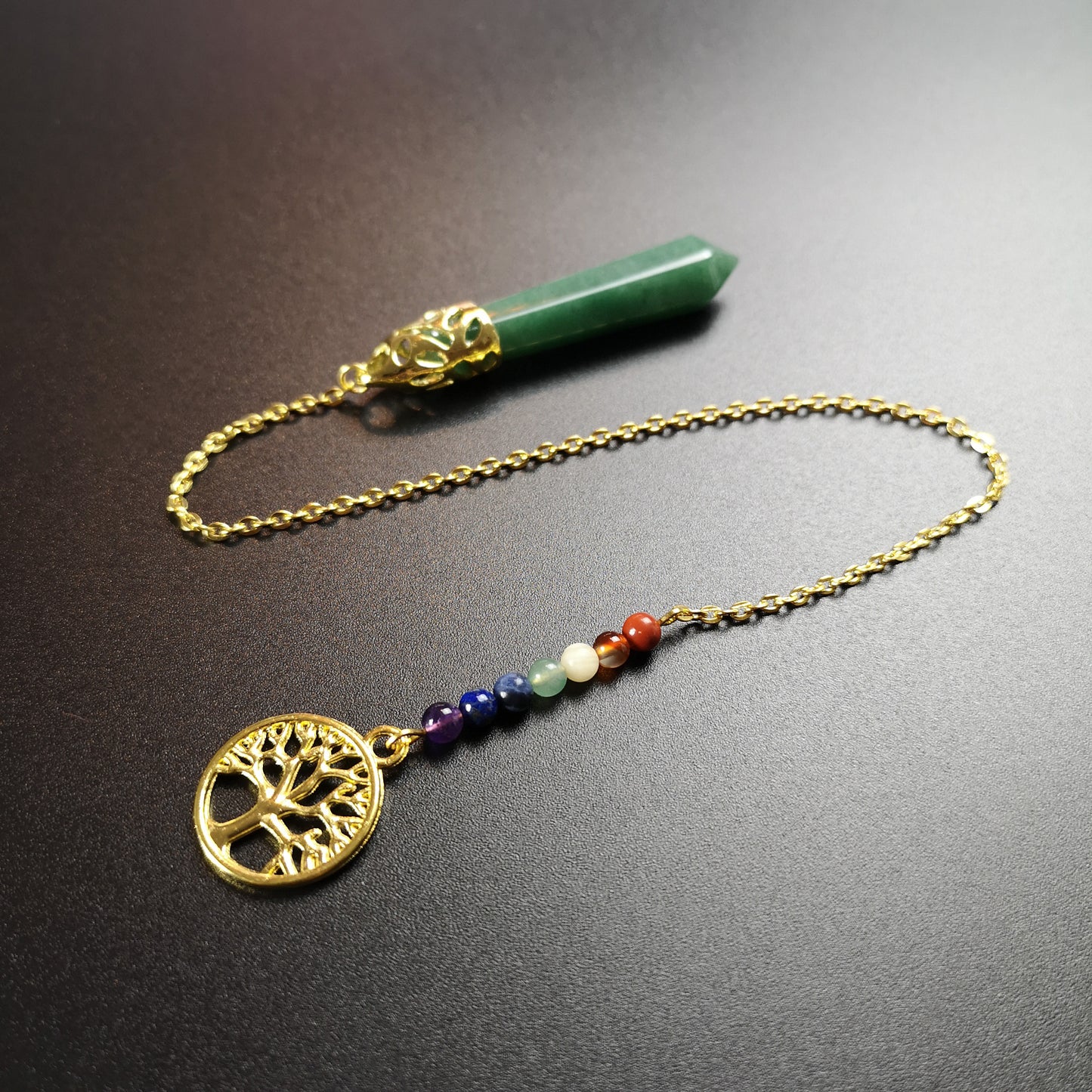 7 chakras aventurine golden pendulum with a tree of life Baguette Magick