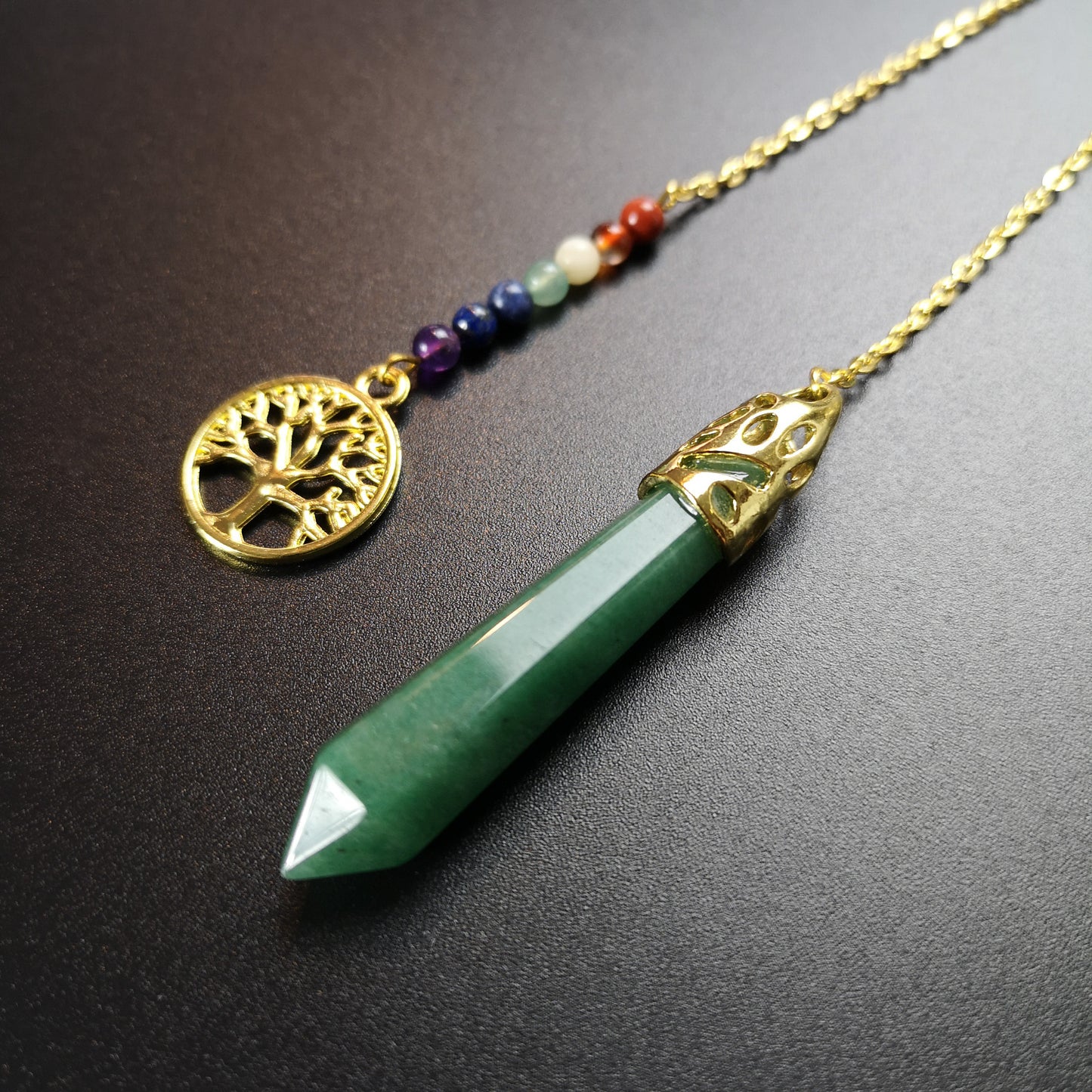 7 chakras aventurine golden pendulum with a tree of life - The French Witch shop