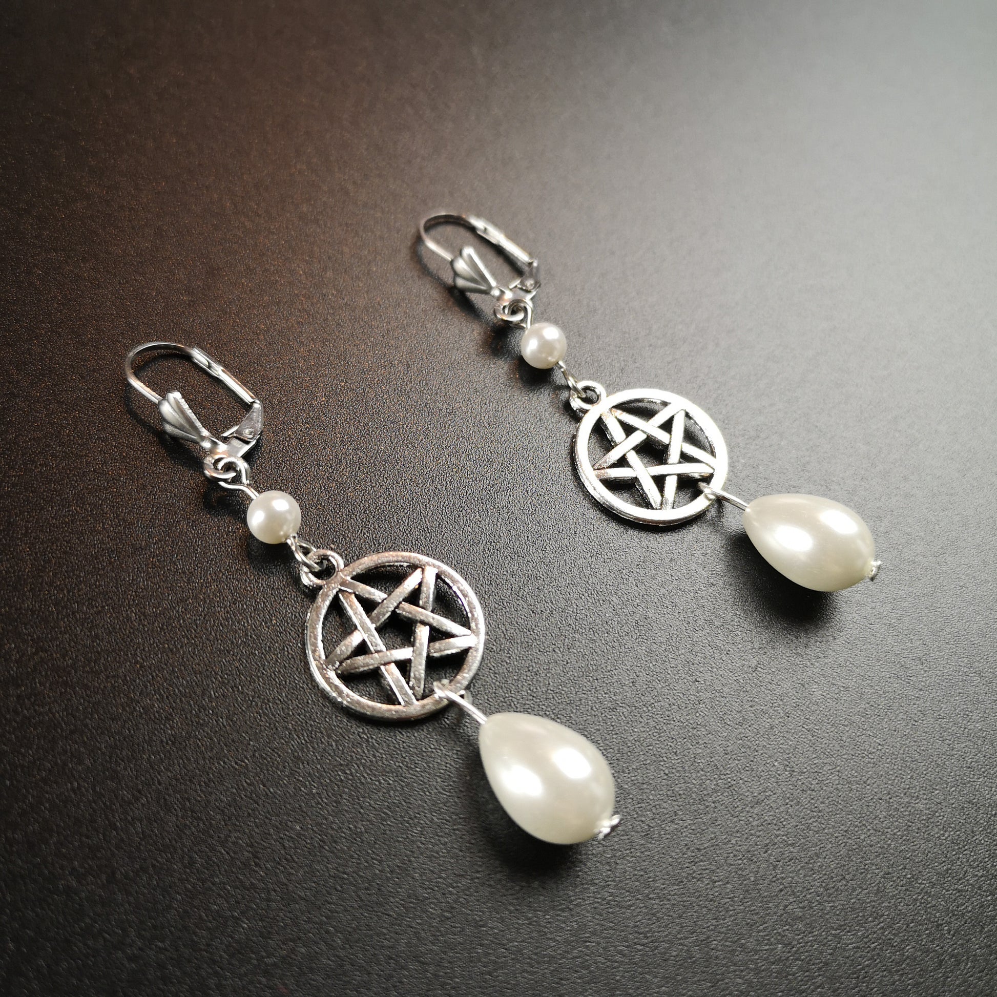 Victorian Edwardian pentacle and pearls teardrop earrings The French Witch shop